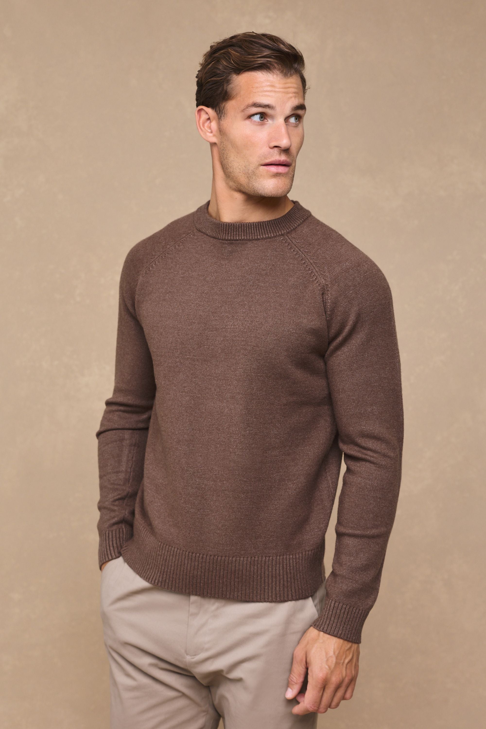 Lando Crew Neck Knit Sweater - Brown Marl