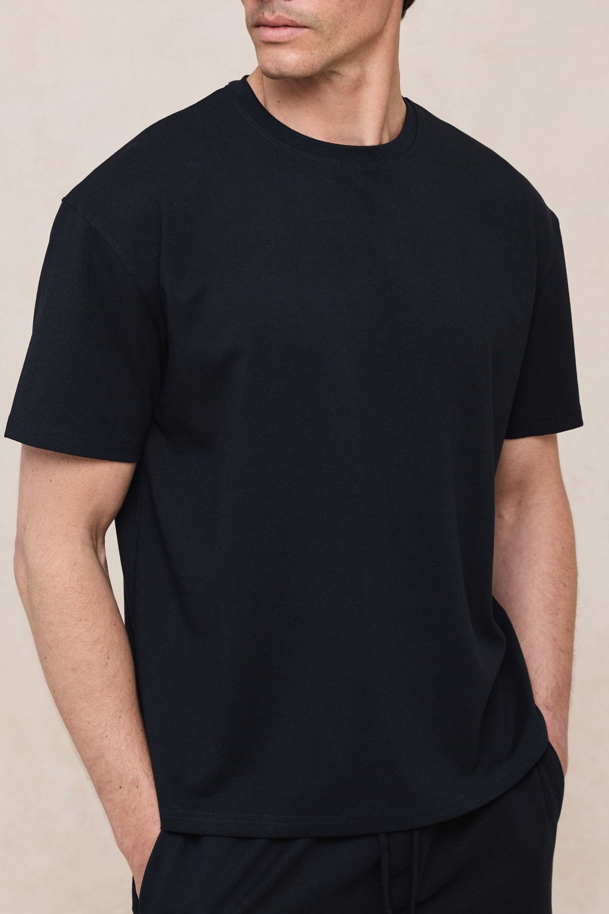 Tomas Crew Neck Textured T-Shirt - Navy