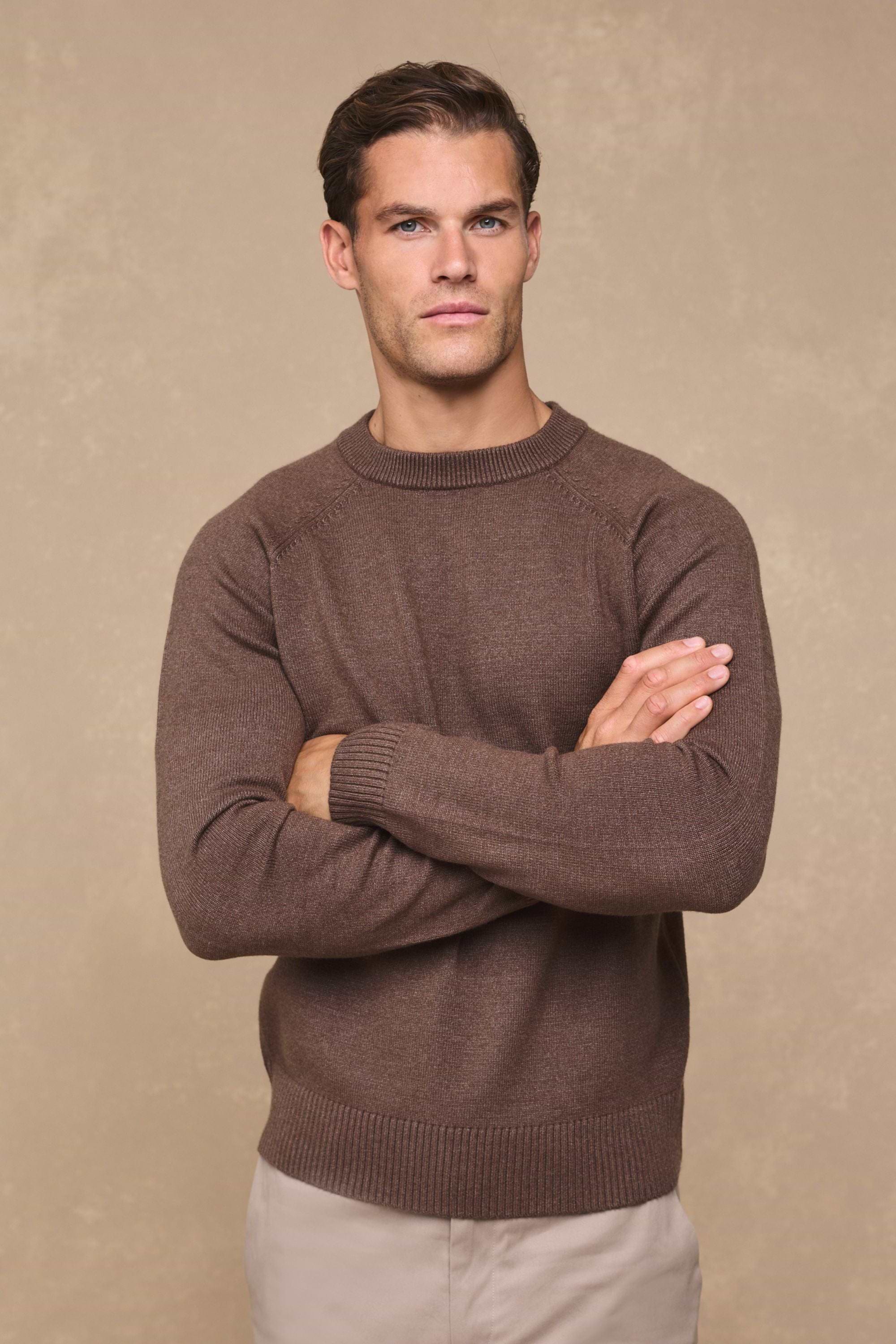 Lando Crew Neck Knit Sweater - Brown Marl