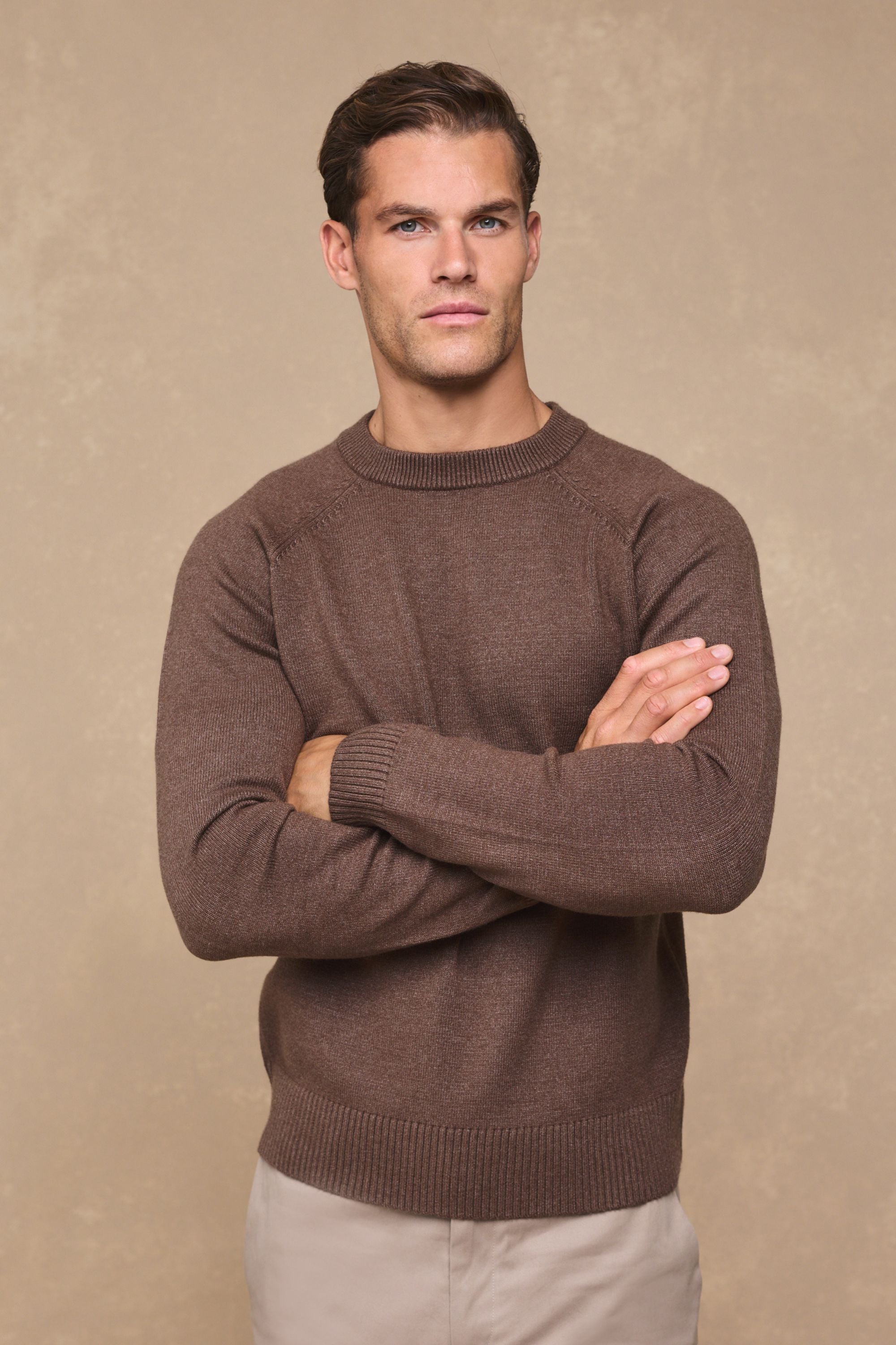 Lando Crew Neck Knit Sweater - Brown Marl