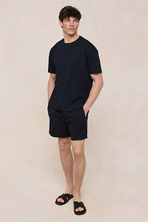 Tomas Crew Neck Textured T-Shirt - Navy