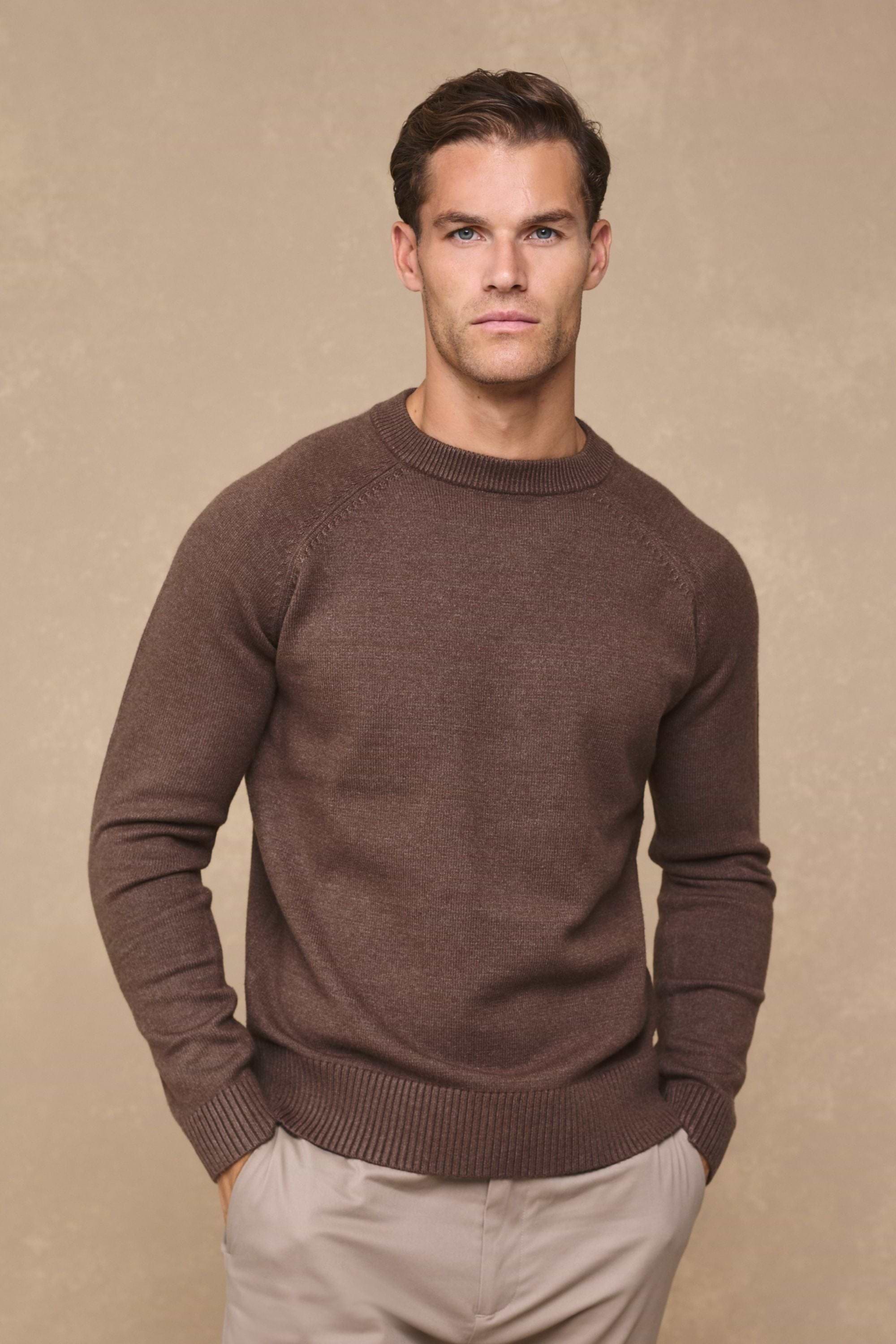 Lando Crew Neck Knit Sweater - Brown Marl