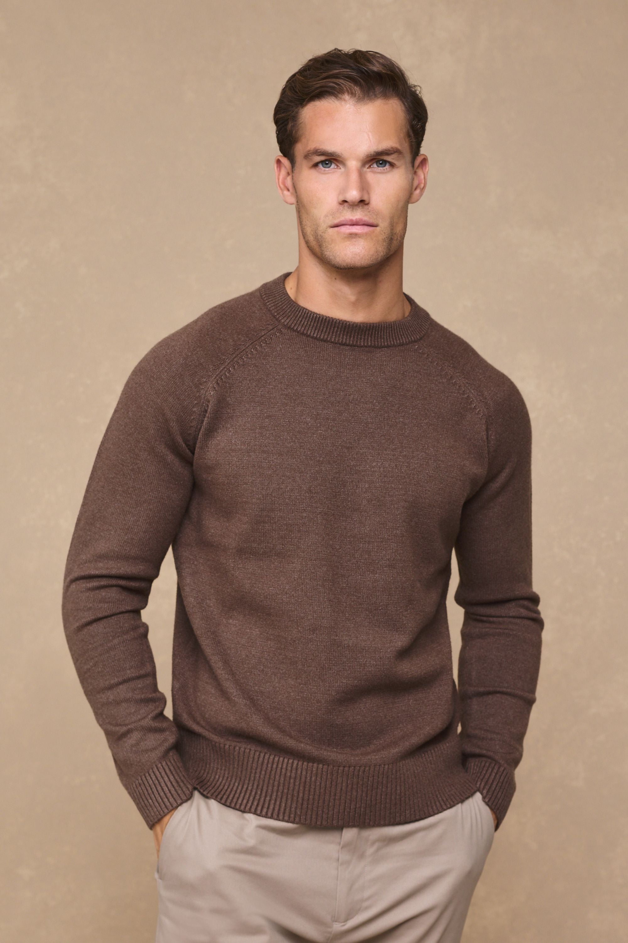 Lando Crew Neck Knit Sweater - Brown Marl