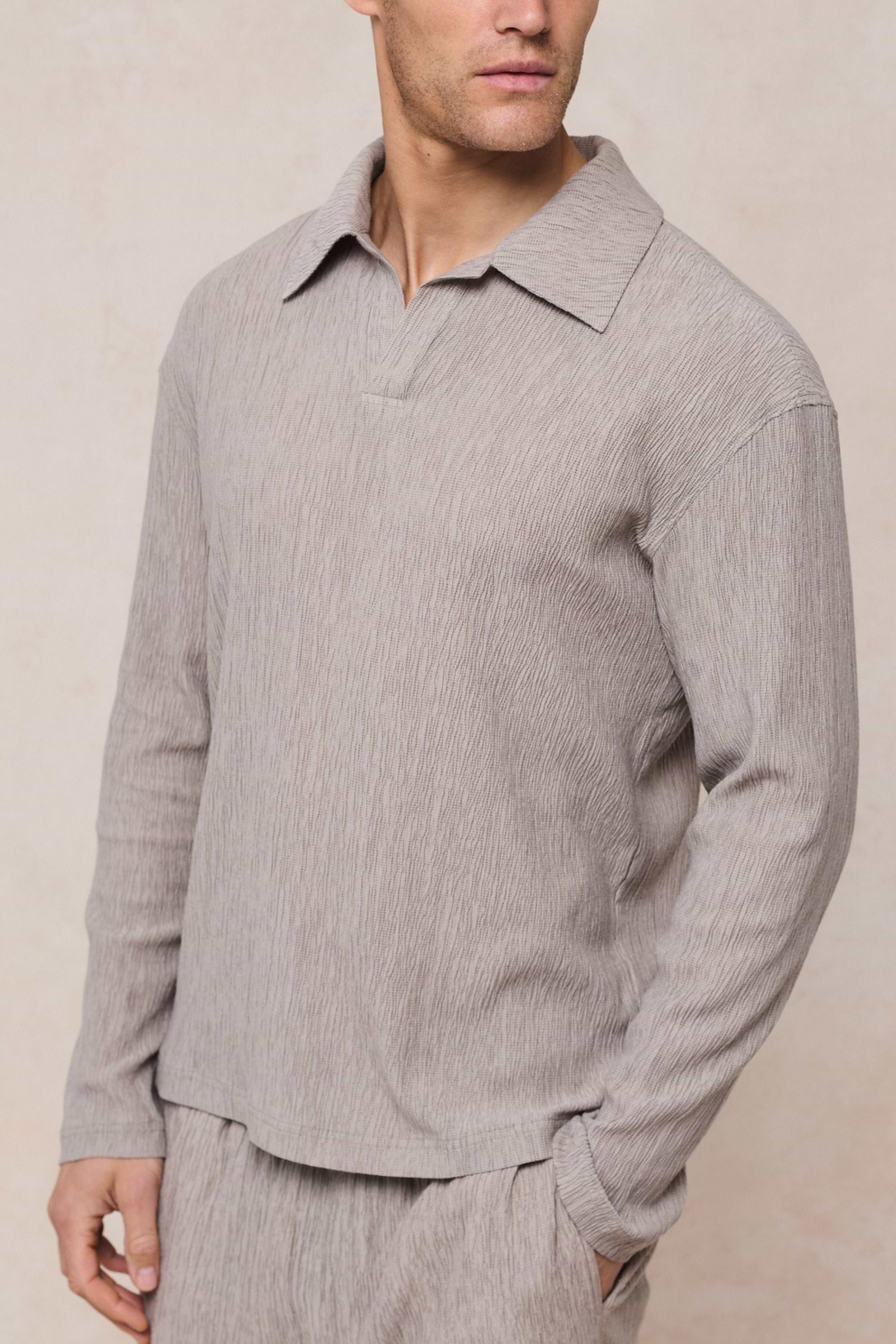 Arty Long Sleeve Open Collar Polo - Mushroom