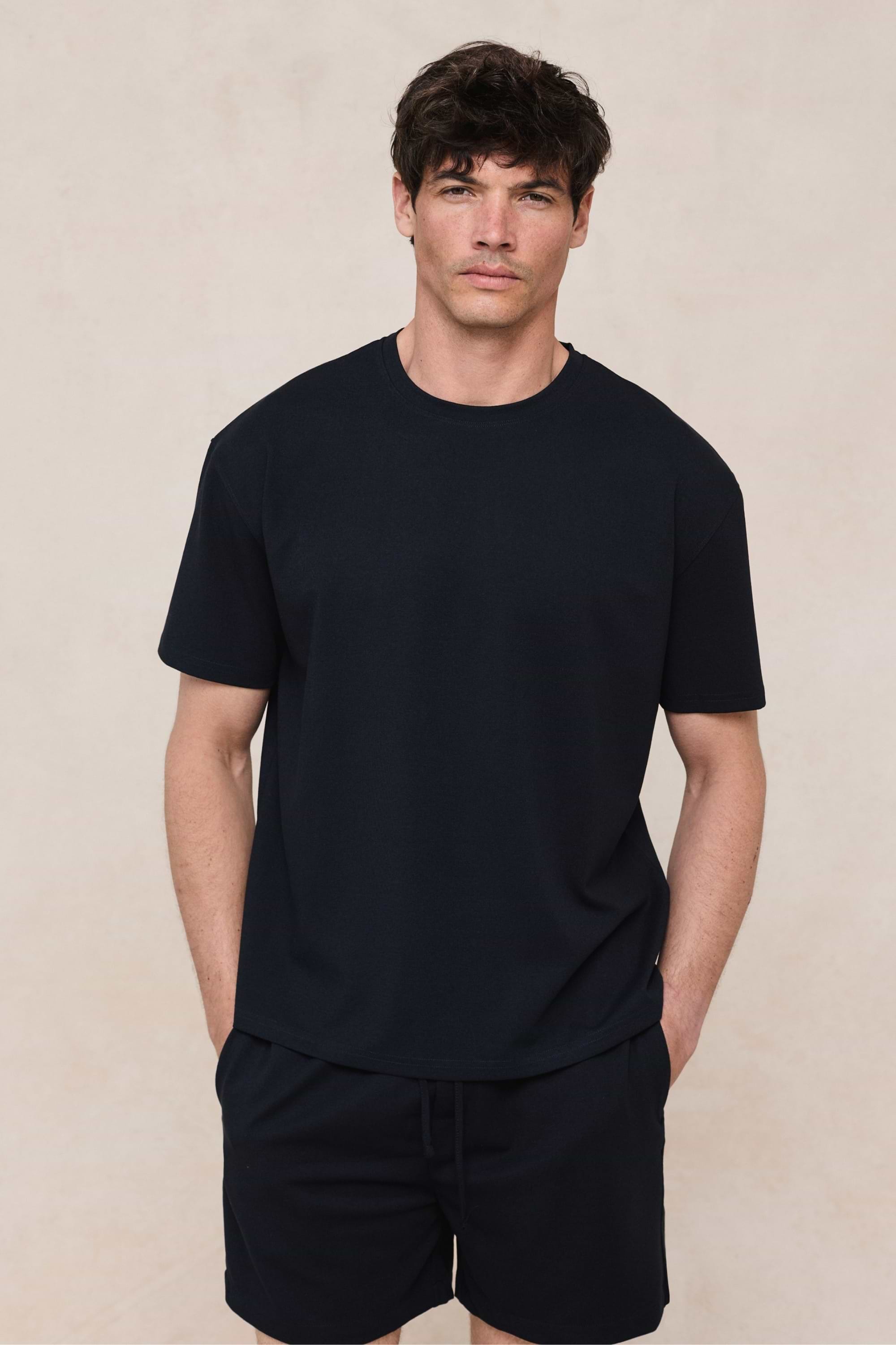 Tomas Crew Neck Textured T-Shirt - Navy
