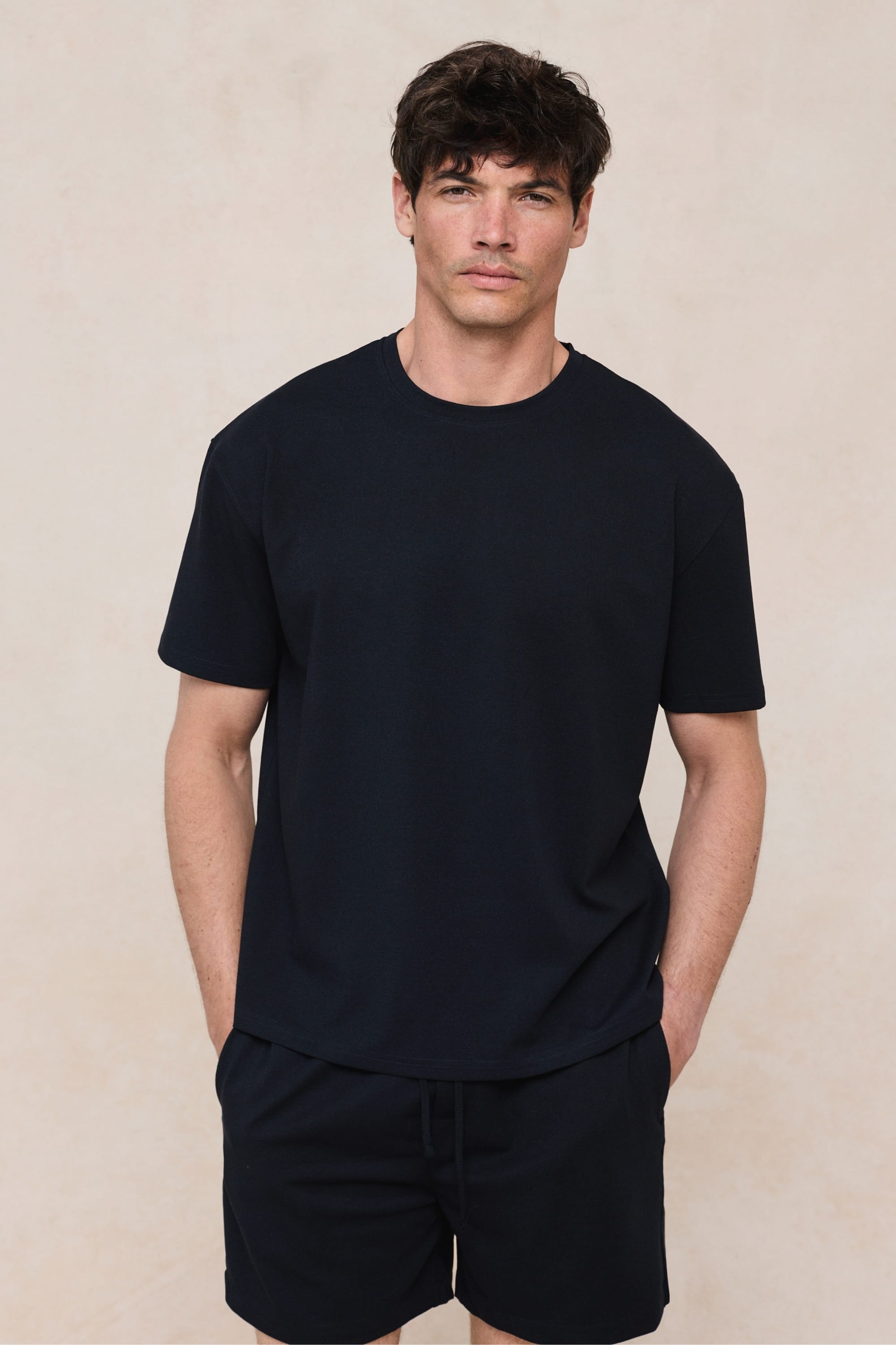 Tomas Crew Neck Textured T-Shirt - Navy