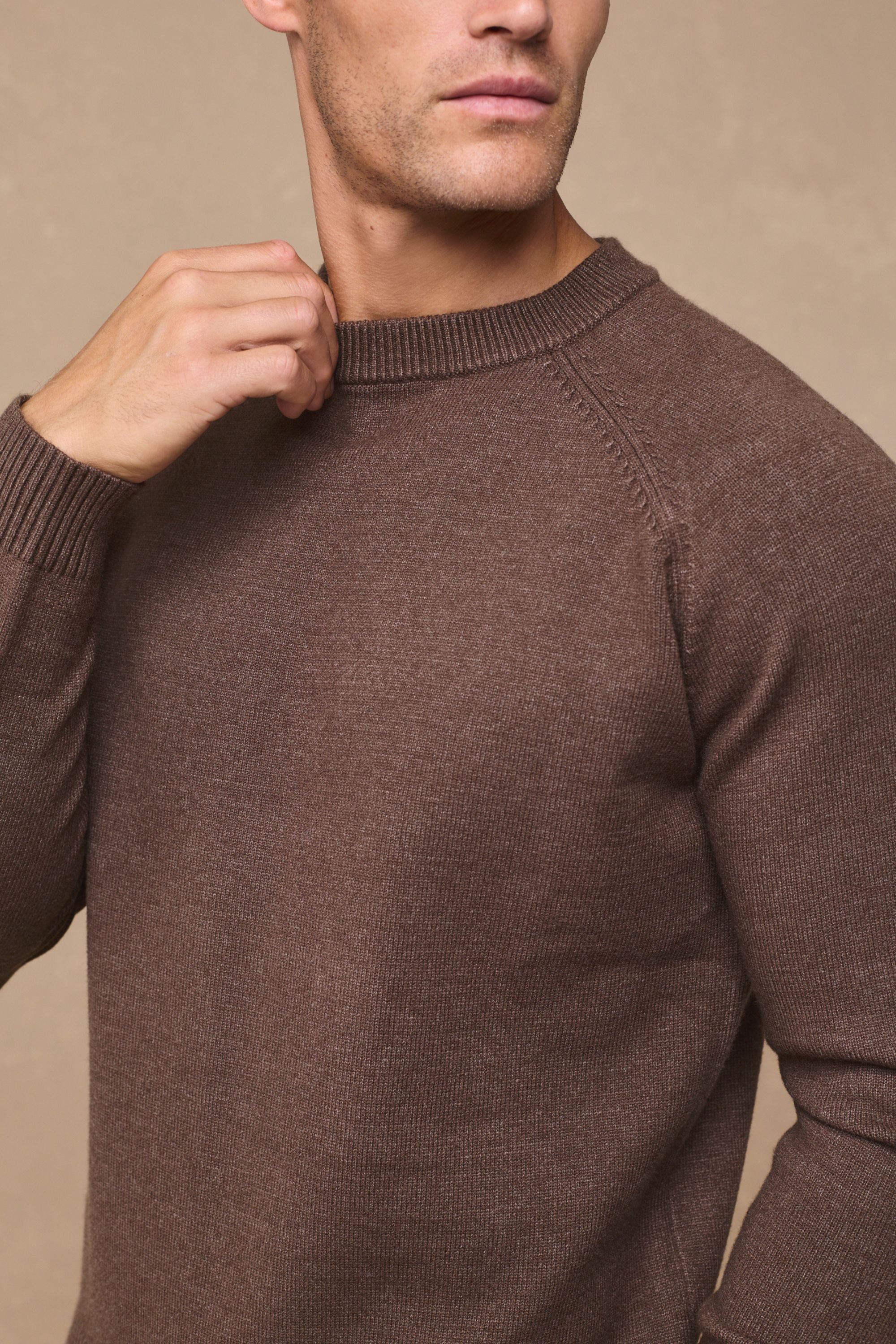 Lando Crew Neck Knit Sweater - Brown Marl