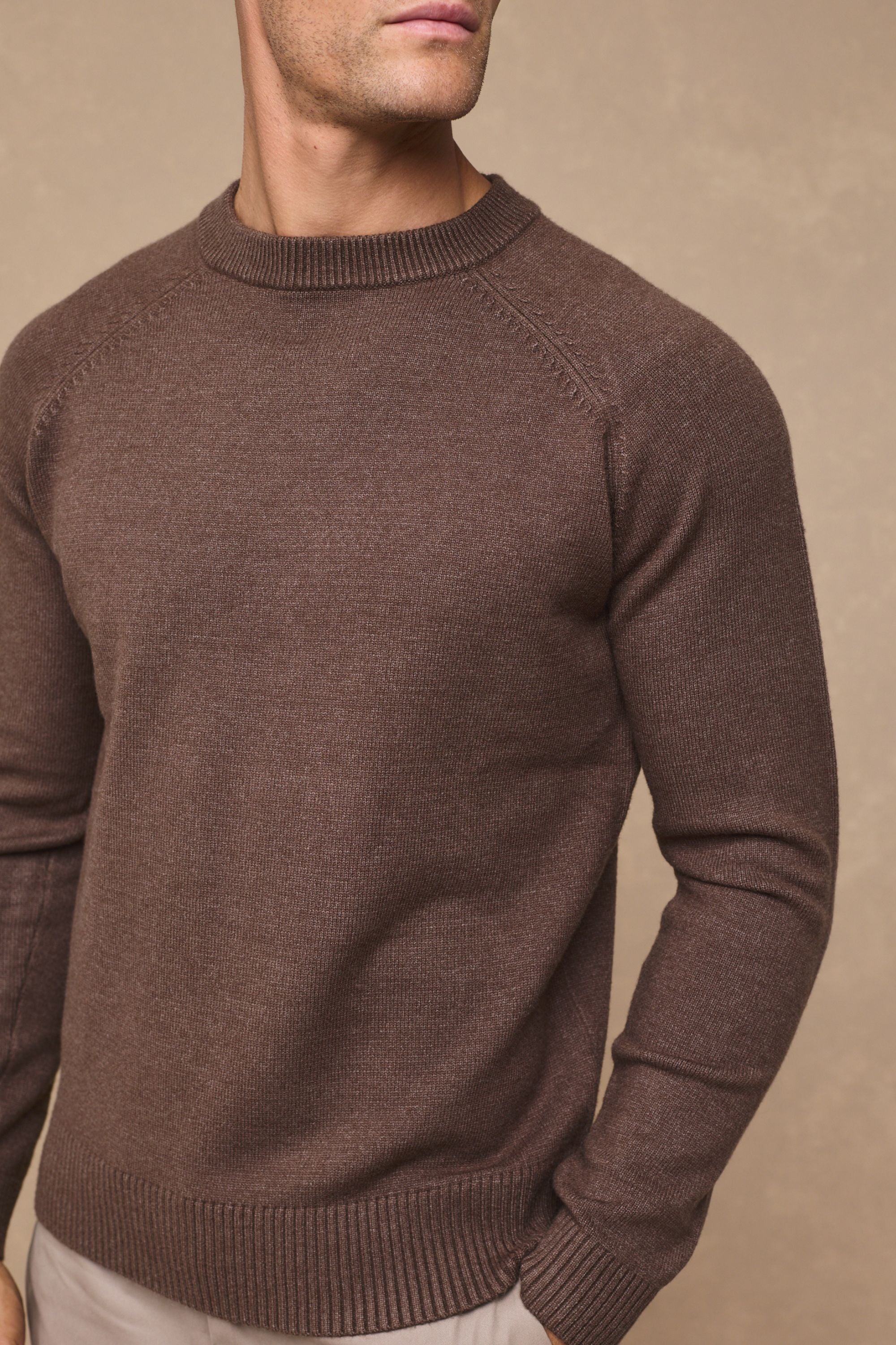 Lando Crew Neck Knit Sweater - Brown Marl