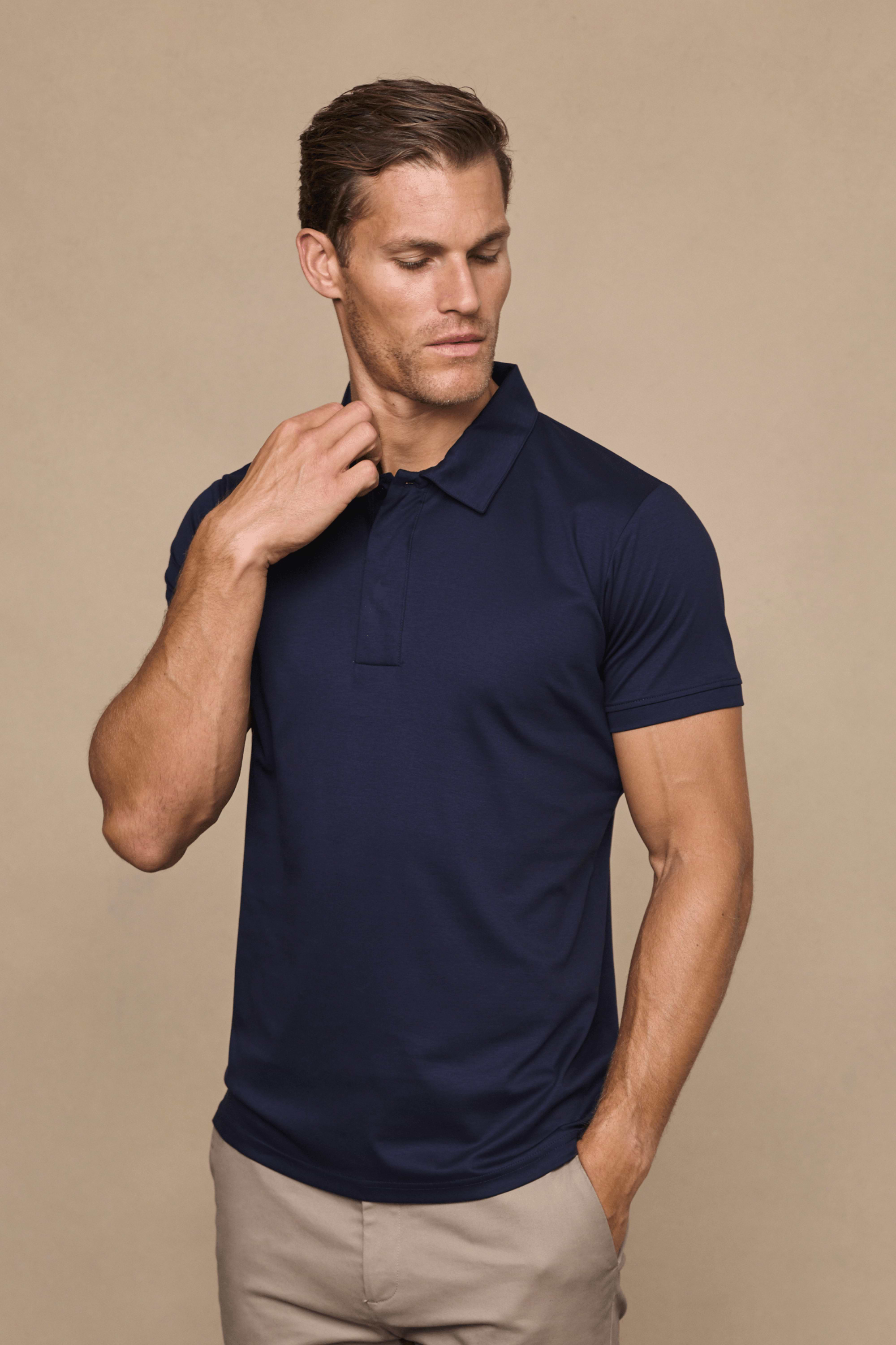 Santi Mercerisiertes Poloshirt – Marineblau