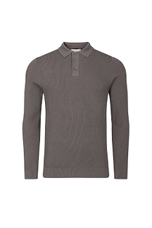 Angus Rib Knit Polo - Mushroom