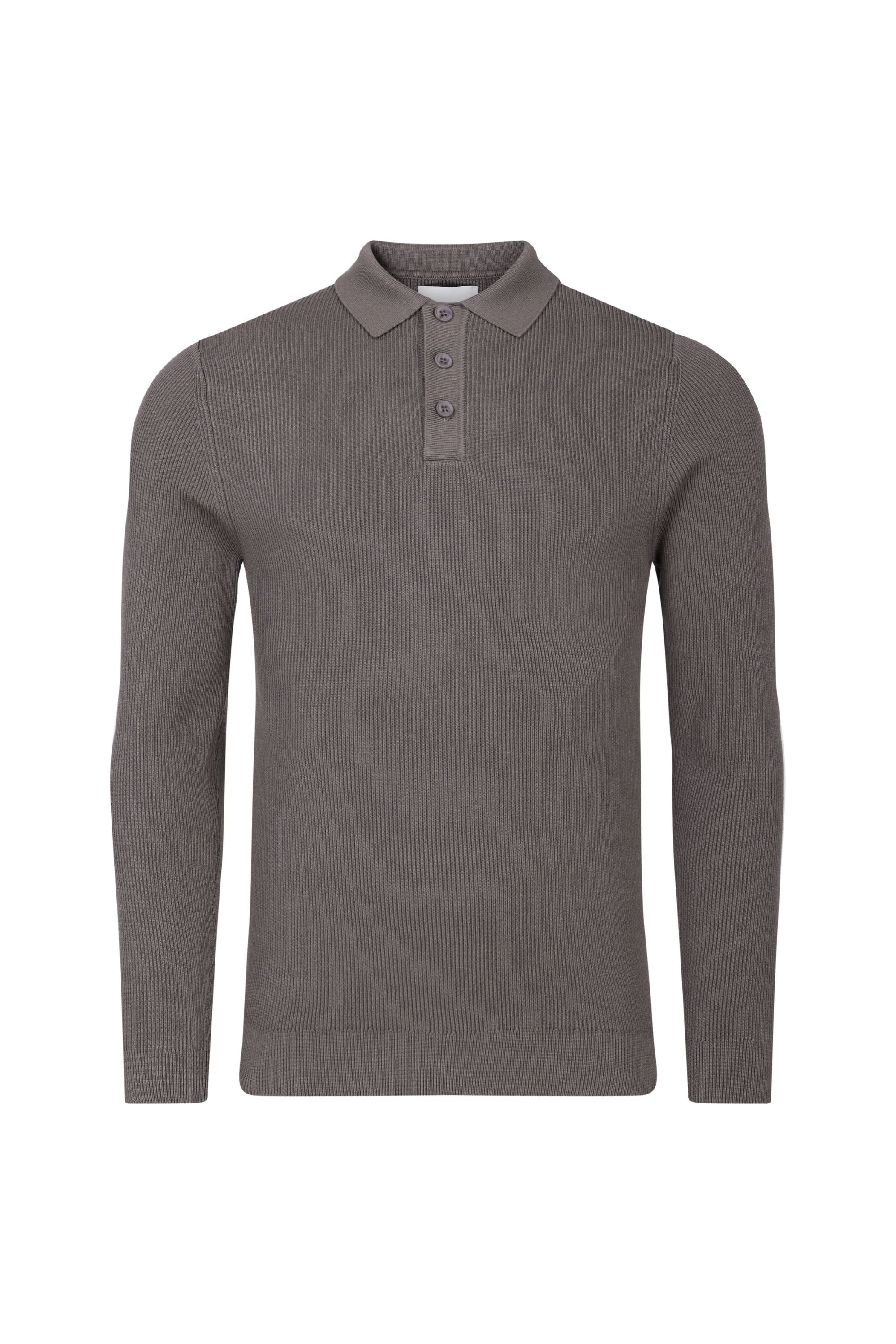 Angus Rib Knit Polo - Mushroom