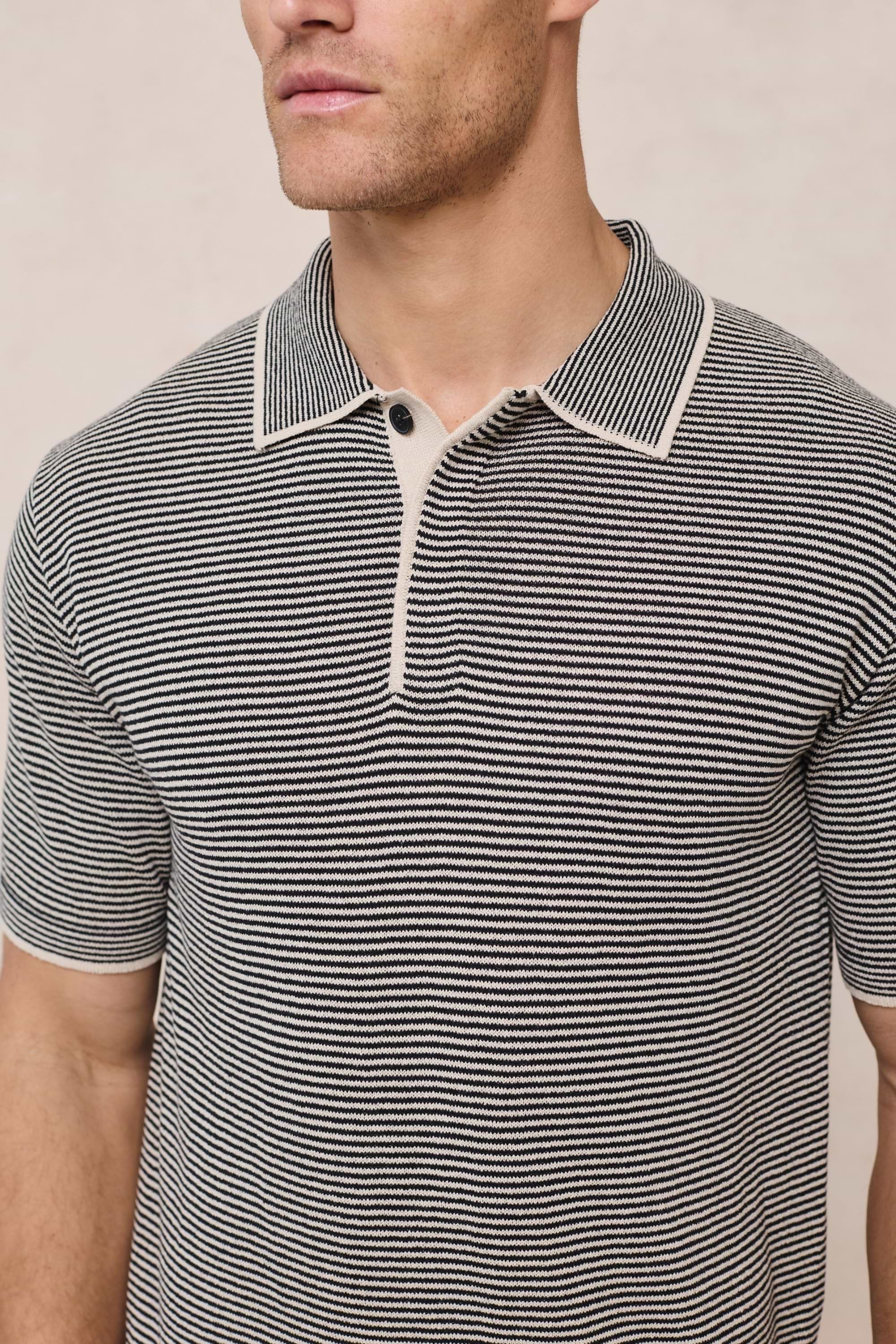 Felipe Contrast Hems Striped Linen Half Placket Polo - Beige/Black