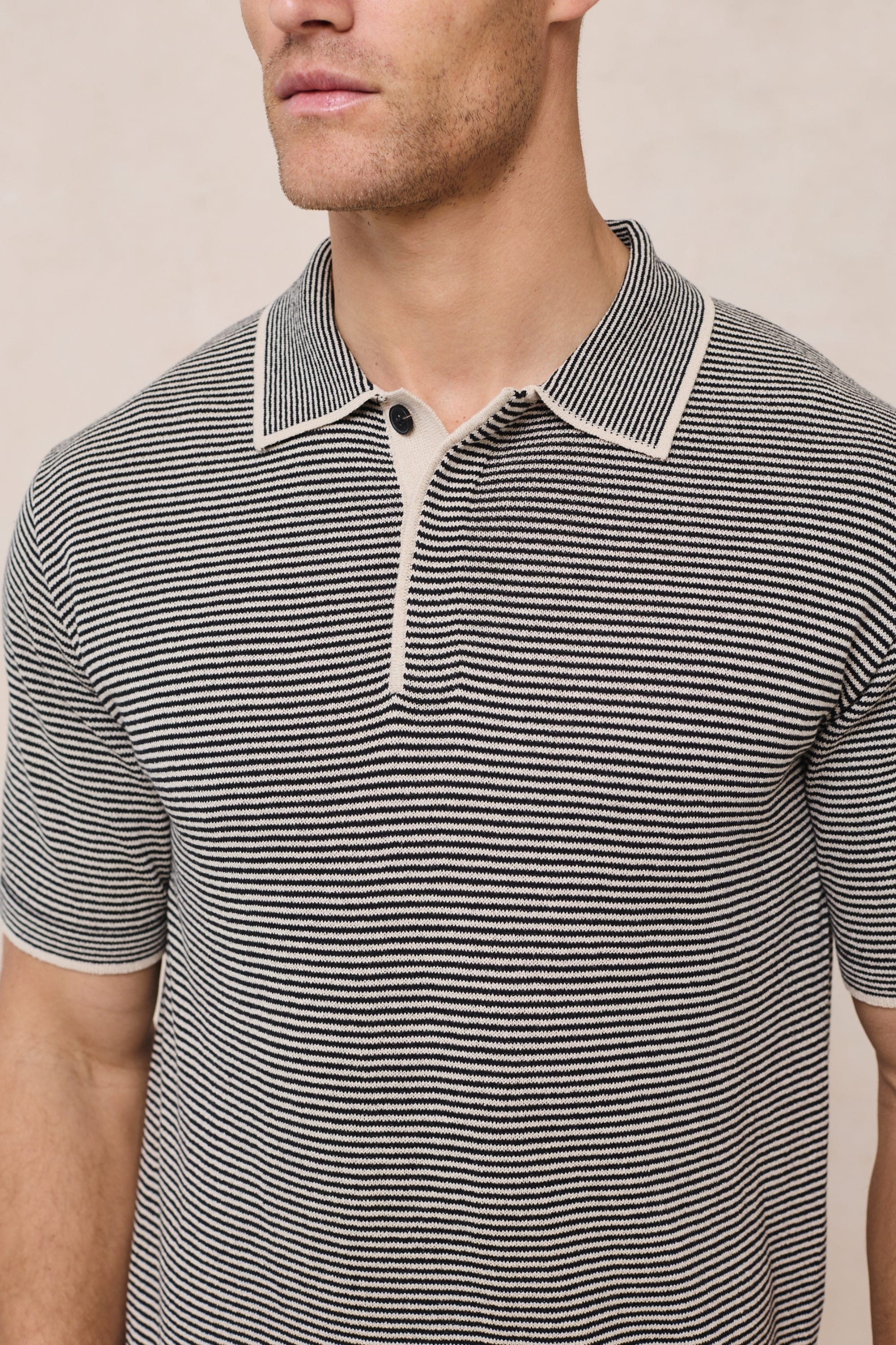 Felipe Contrast Hems Striped Linen Half Placket Polo - Beige/Black