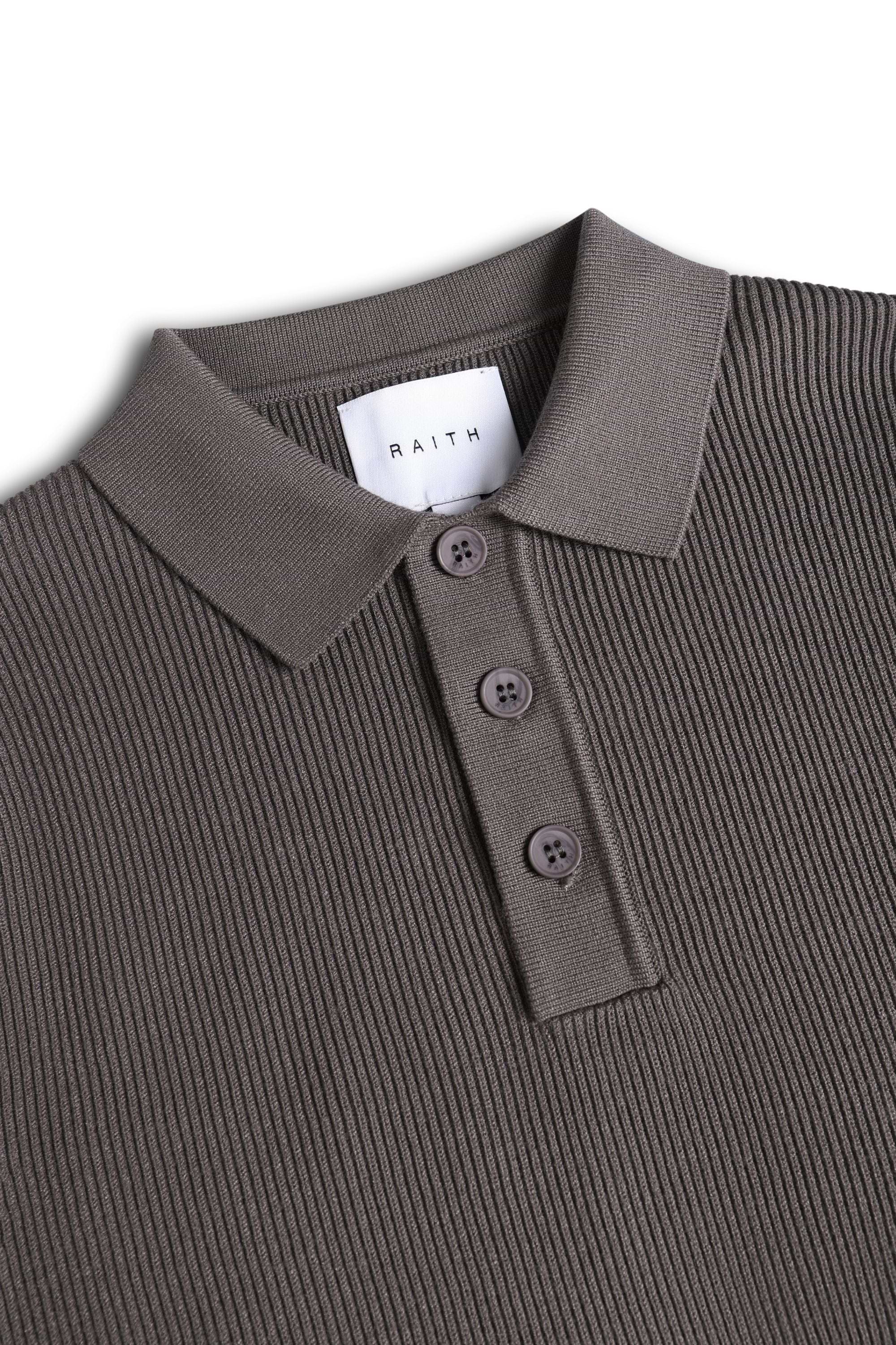 Angus Rib Knit Polo - Mushroom