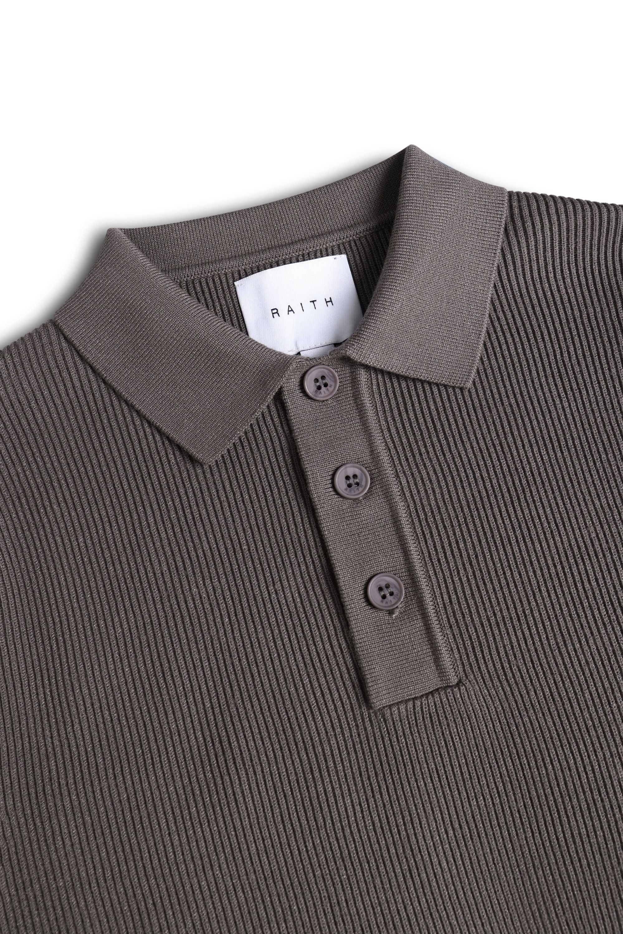 Angus Rib Knit Polo - Mushroom