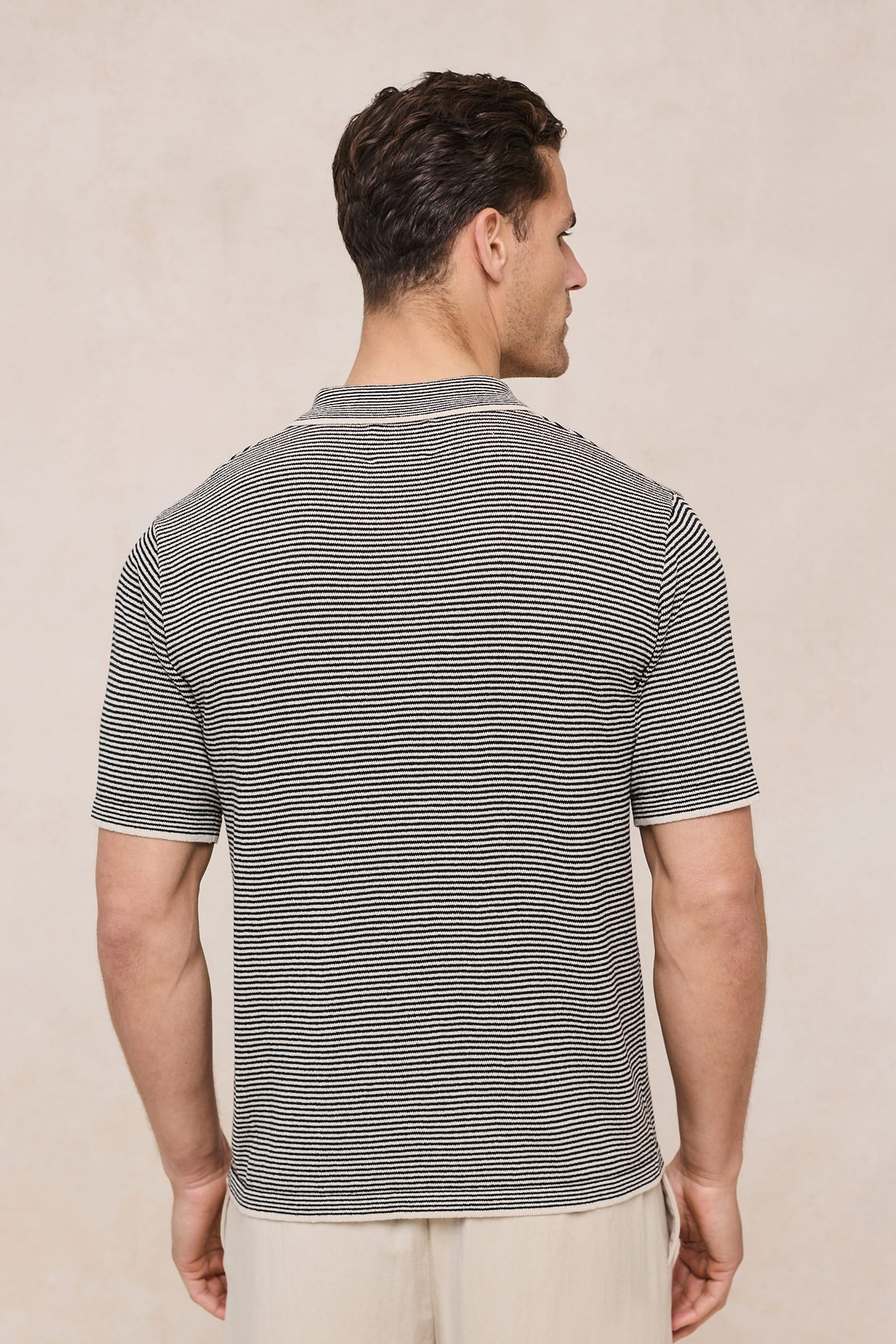 Felipe Contrast Hems Striped Linen Half Placket Polo - Beige/Black
