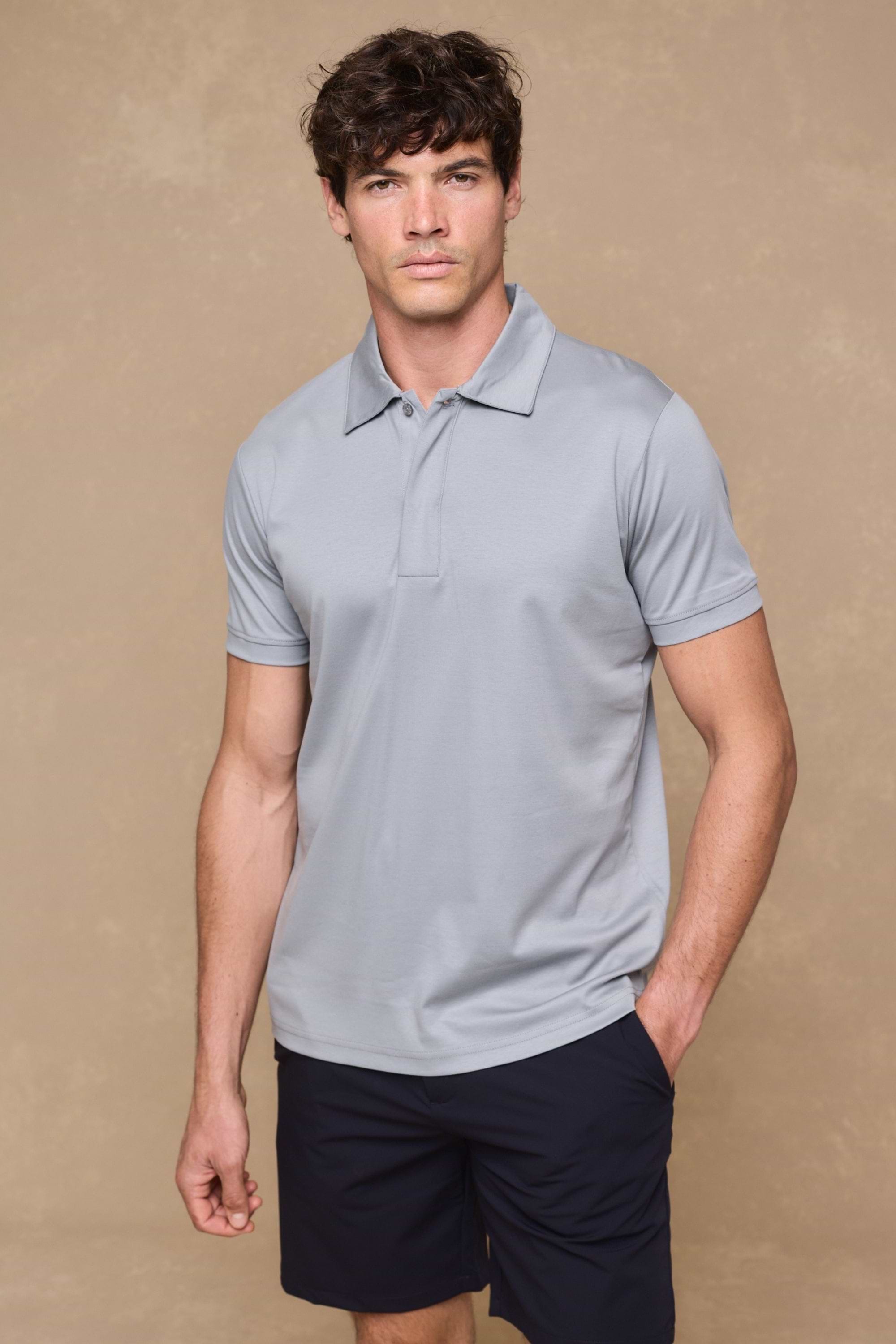 Santi Mercerised Polo Shirt - Light Pewter Blue