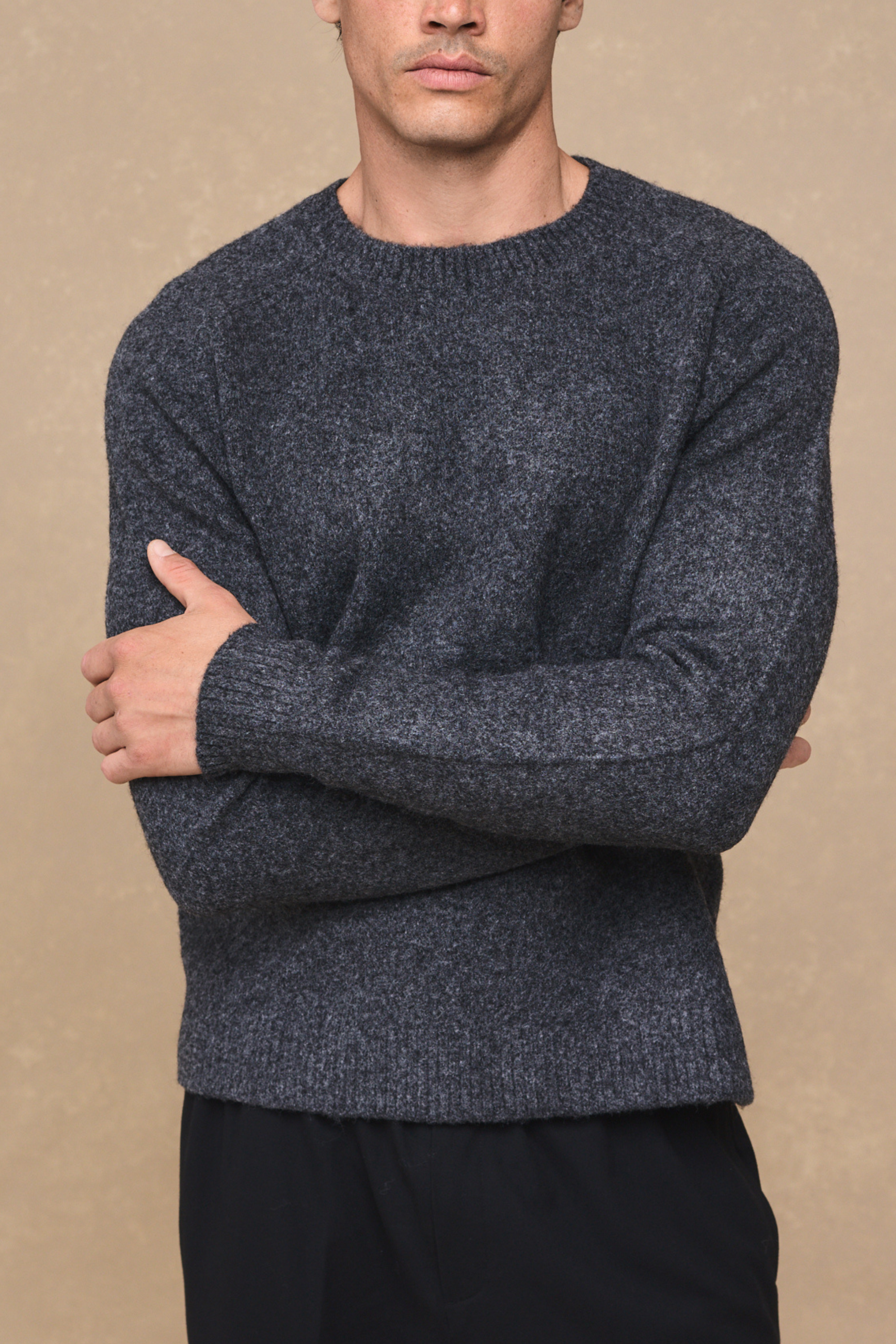 Mikkel Speckled Crew Neck Jumper - Charcoal Marl
