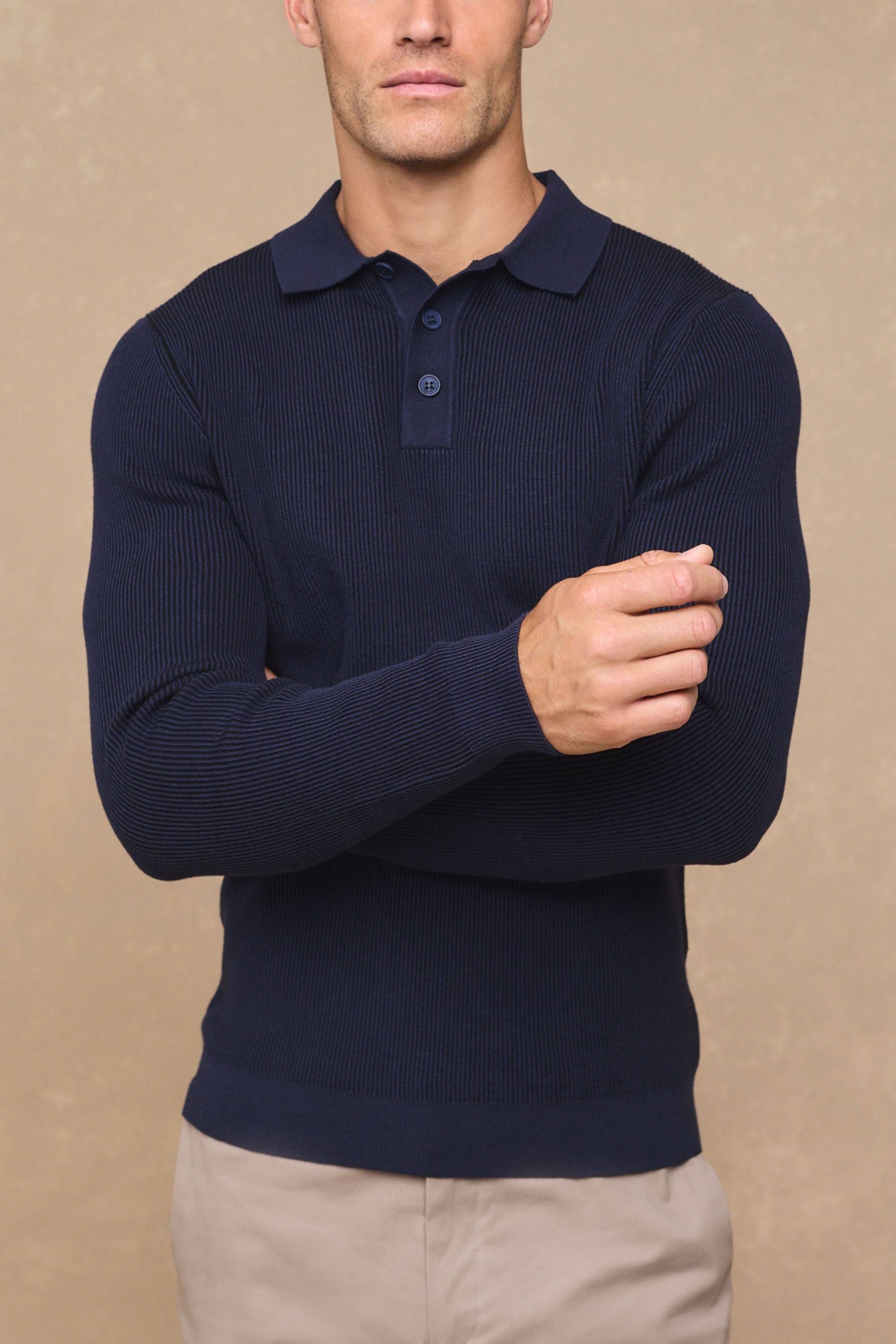 Angus Rib Knit Polo - Navy