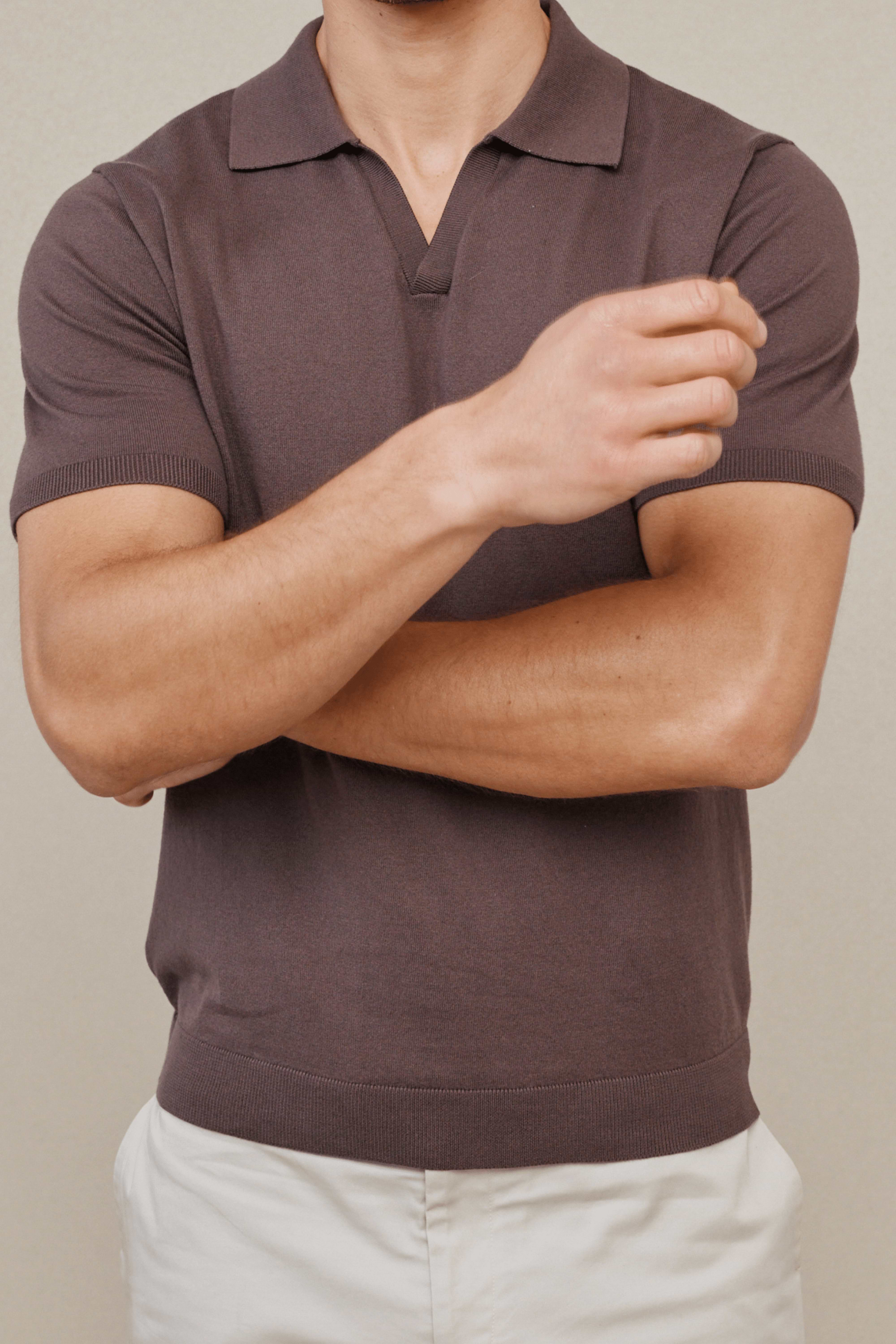 Privia Knitted Open Neck Polo - Mocha