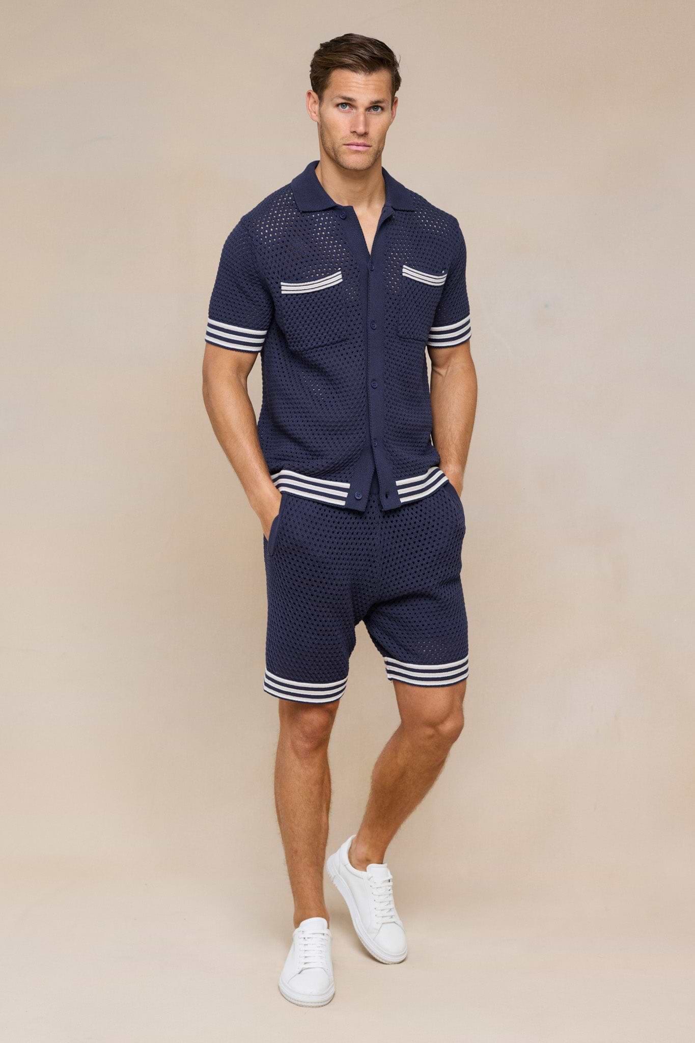 Cipressi Crochet Knit Shirt - Navy
