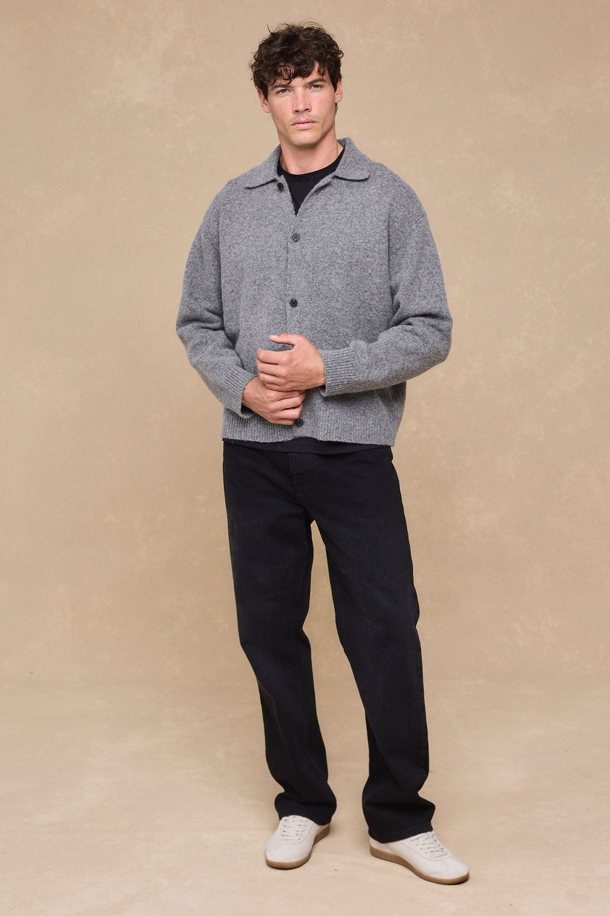 Niles Boiled Button Through Cardigan - Grey Marl