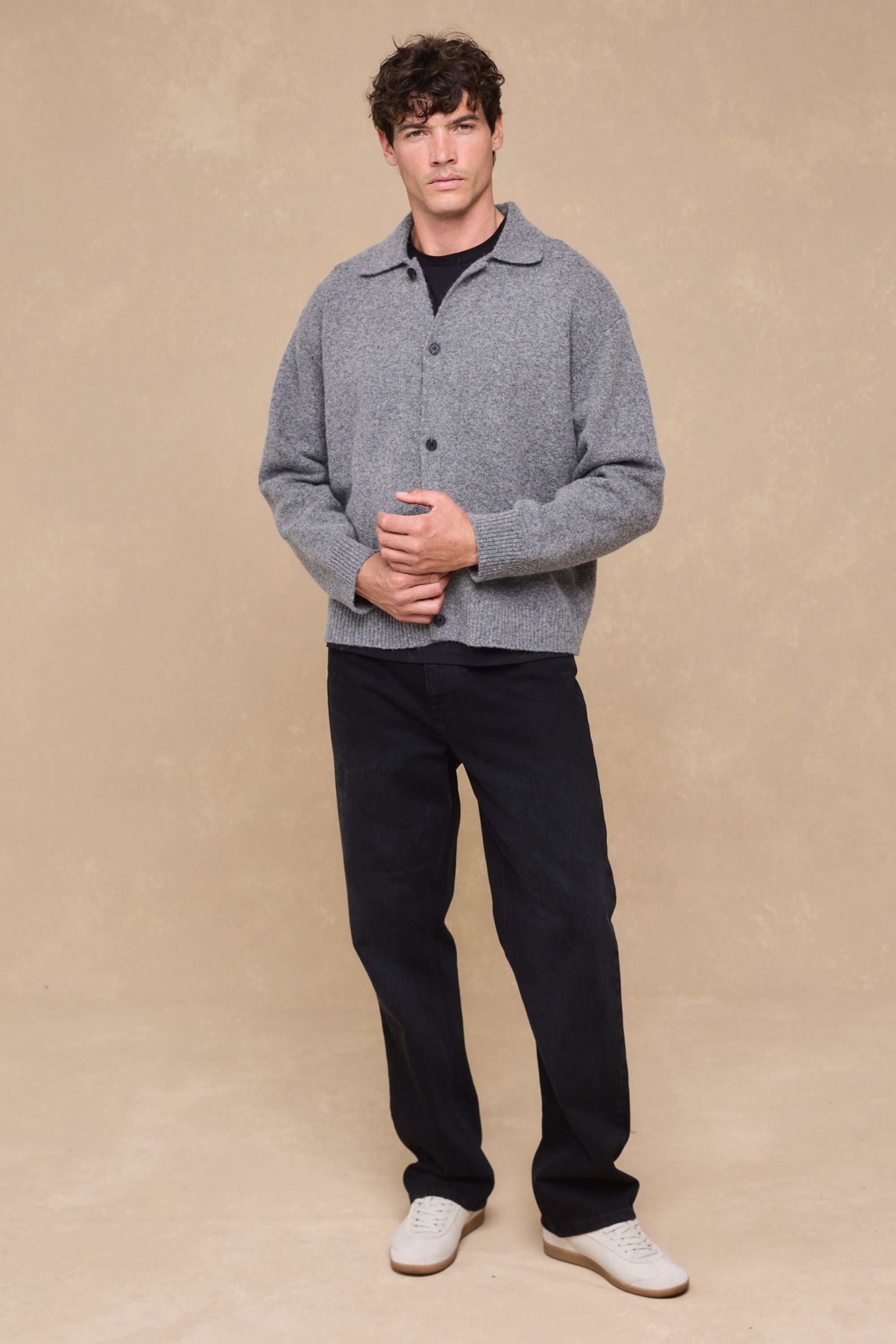 Niles Boiled Button Thru Cardigan - Grey Marl