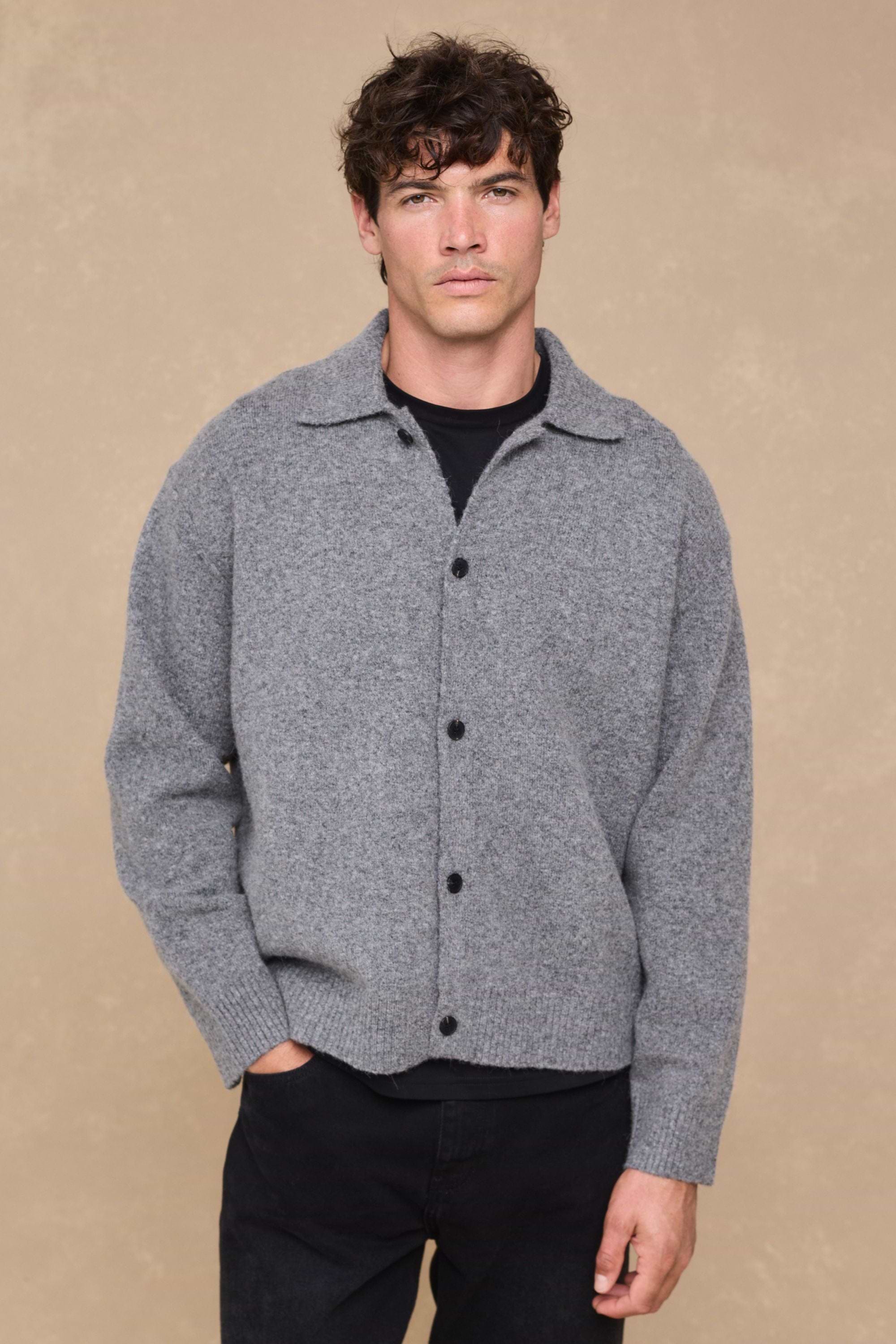 Niles Boiled Button Thru Cardigan - Grey Marl