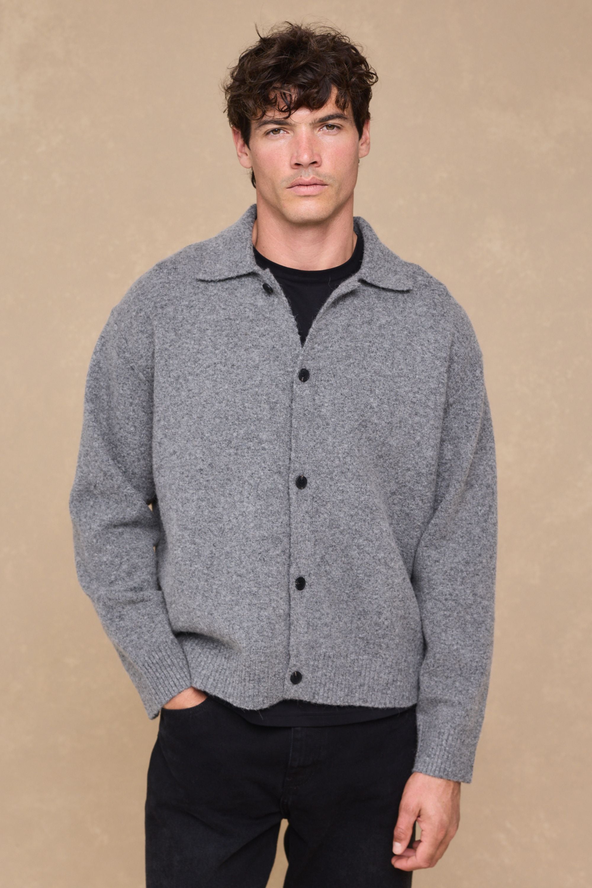 Niles Boiled Button Thru Cardigan - Grey Marl