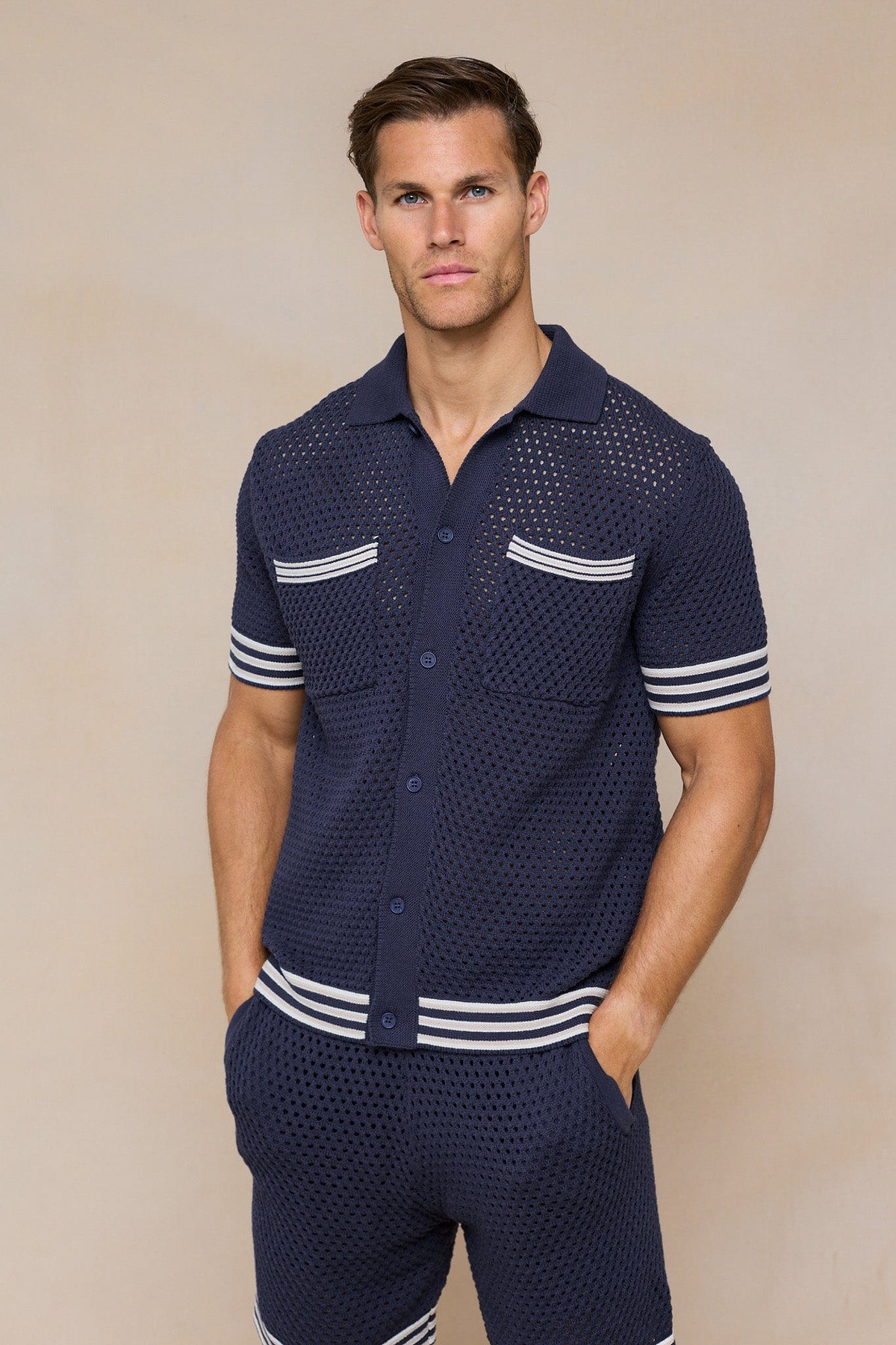 Cipressi Crochet Knit Shirt - Navy