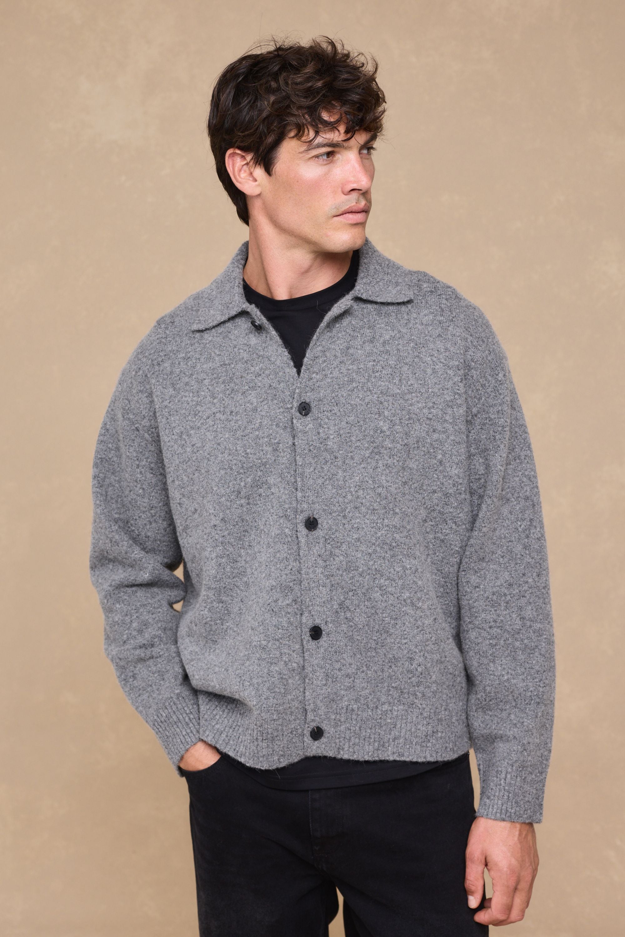 Niles Boiled Button Thru Cardigan - Grey Marl