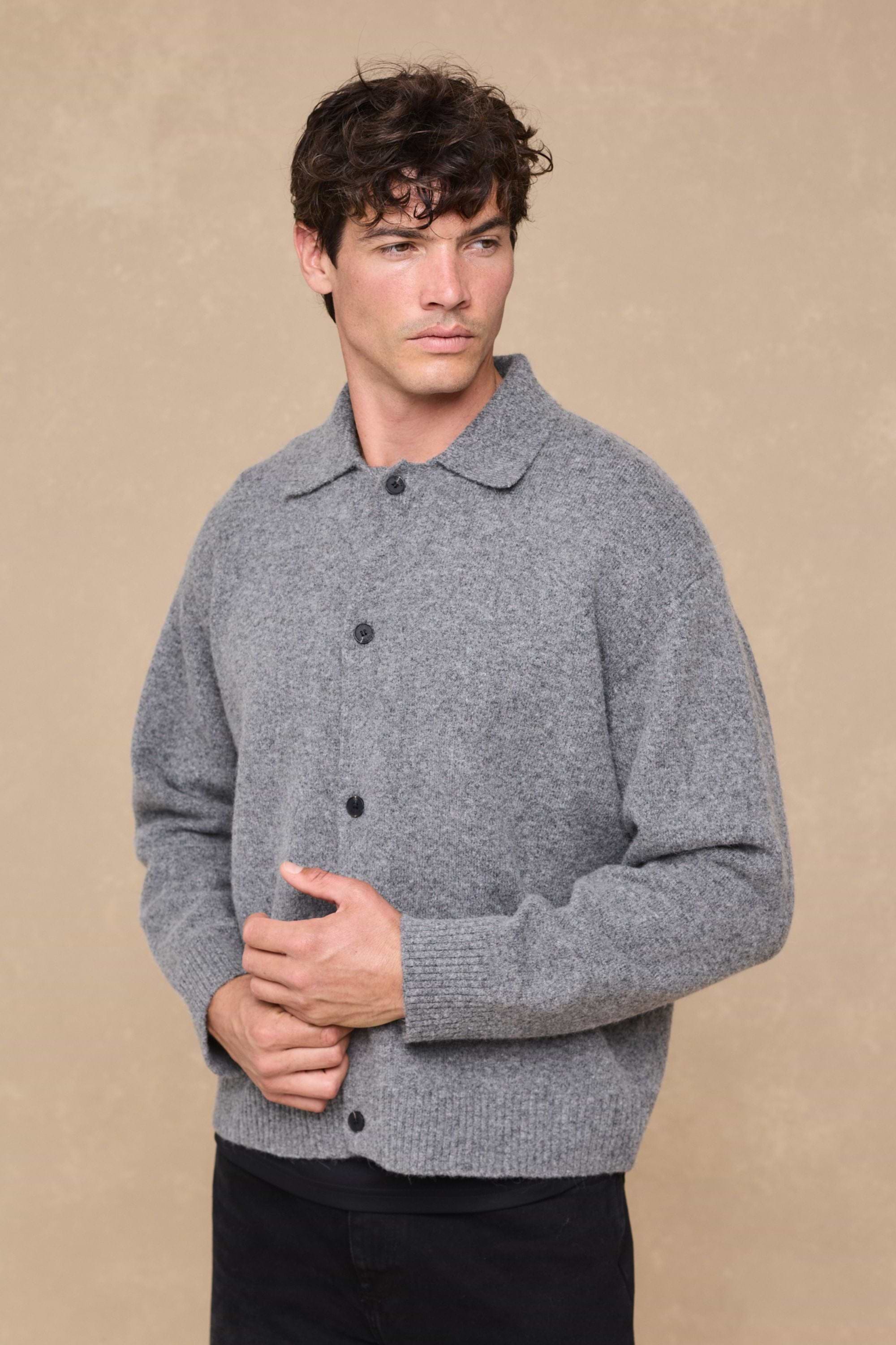 Niles Boiled Button Thru Cardigan - Grey Marl