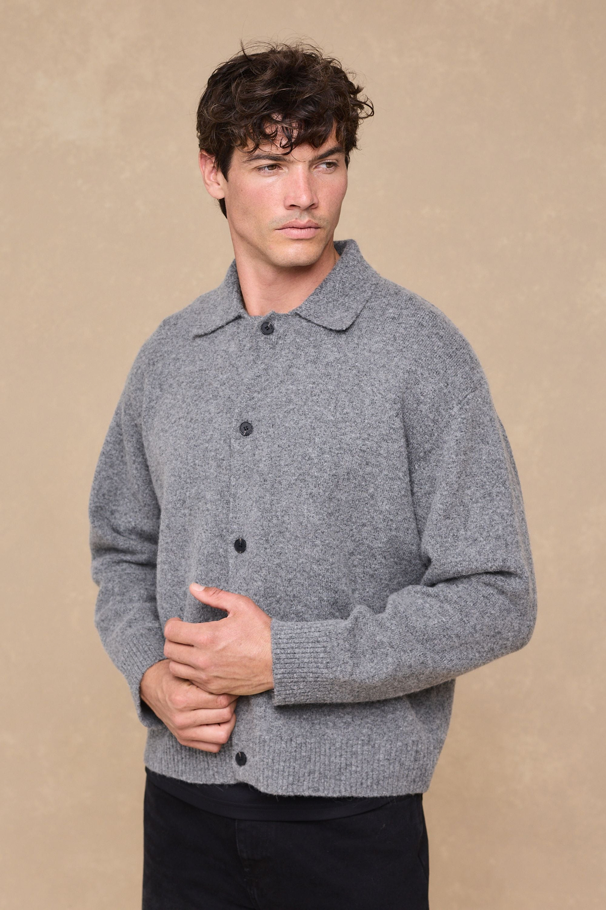 Niles Boiled Button Through Cardigan - Grey Marl