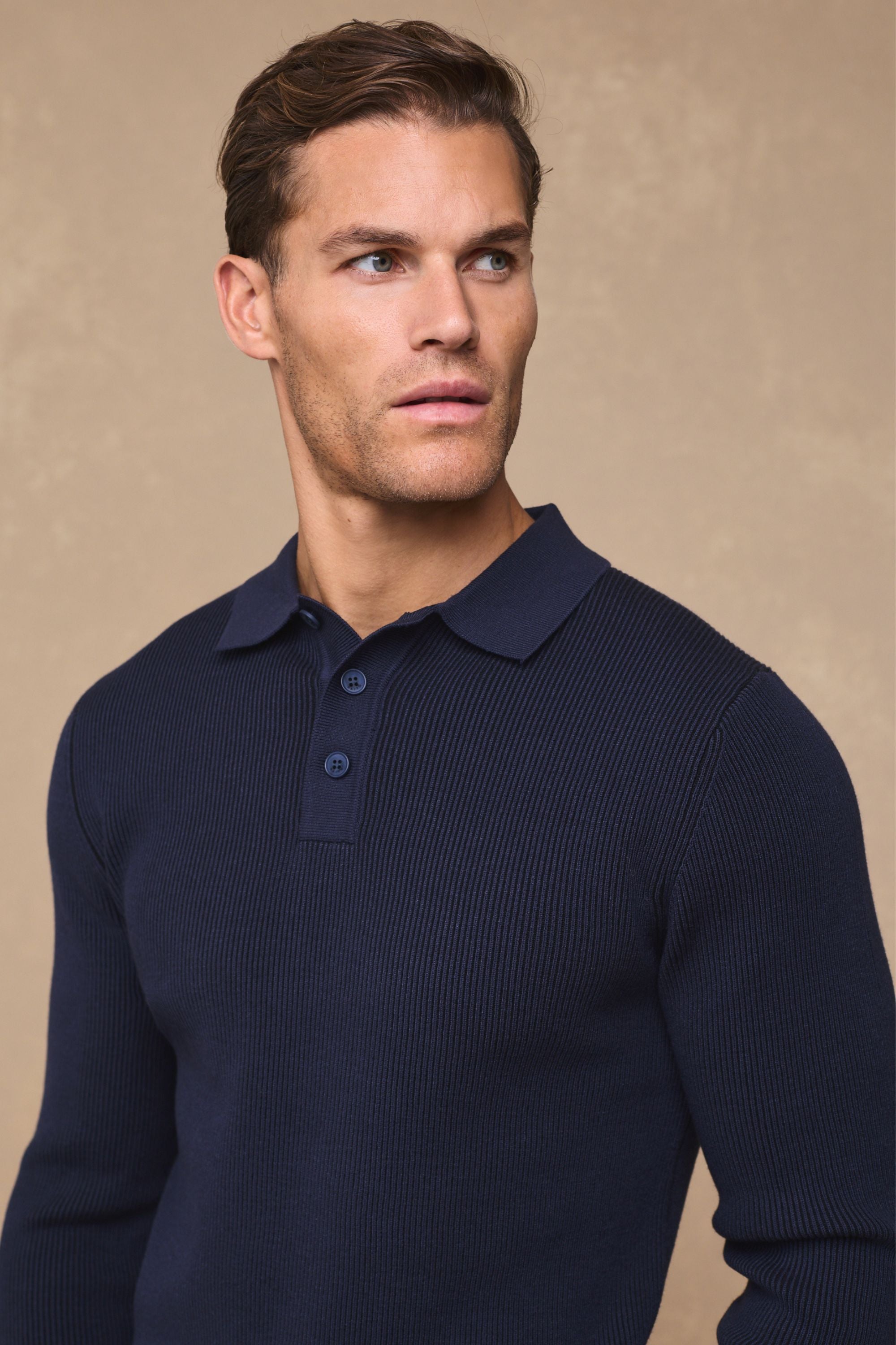 Angus Rib Knit Polo - Navy