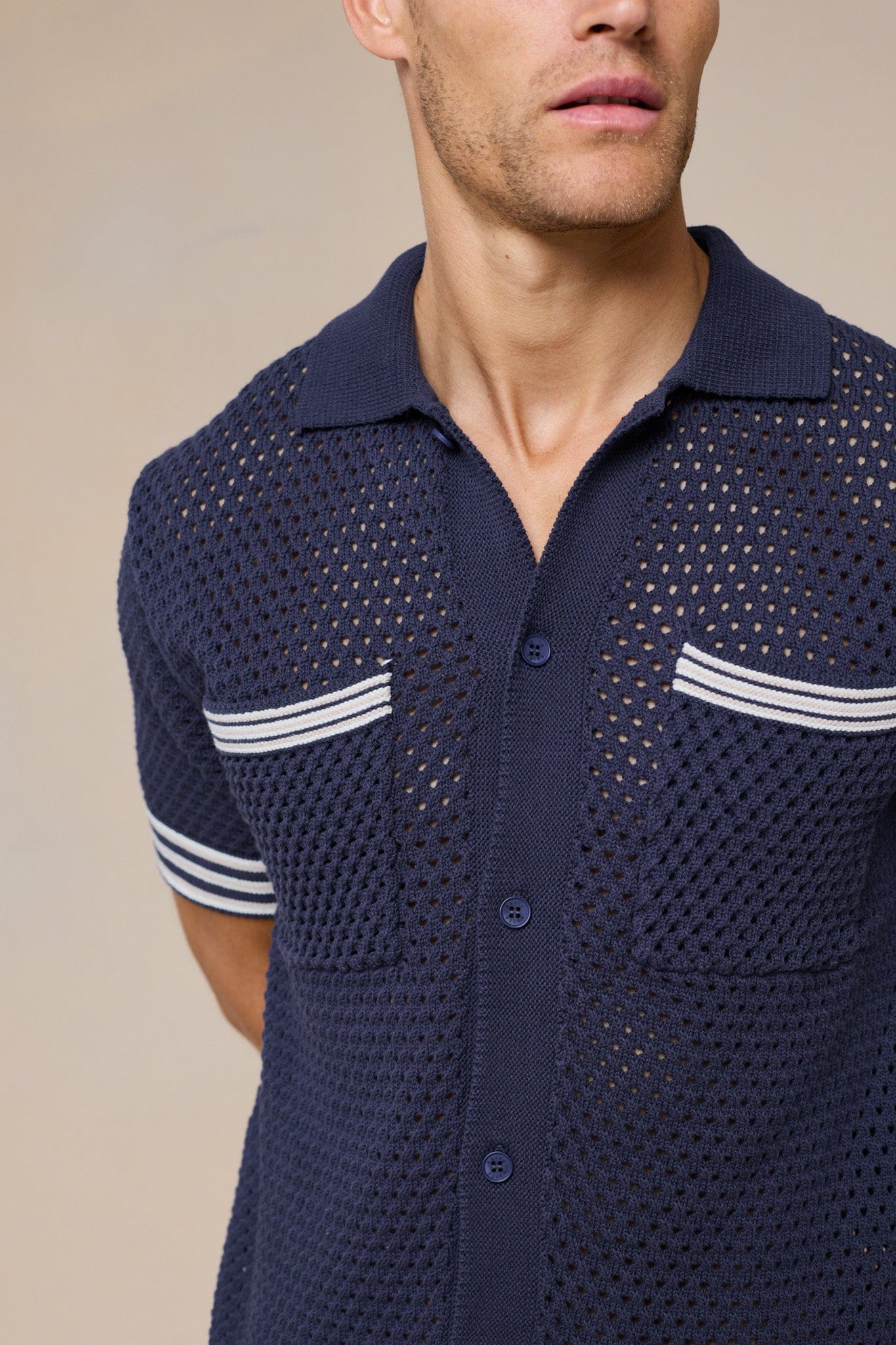 Cipressi Crochet Knit Shirt - Navy