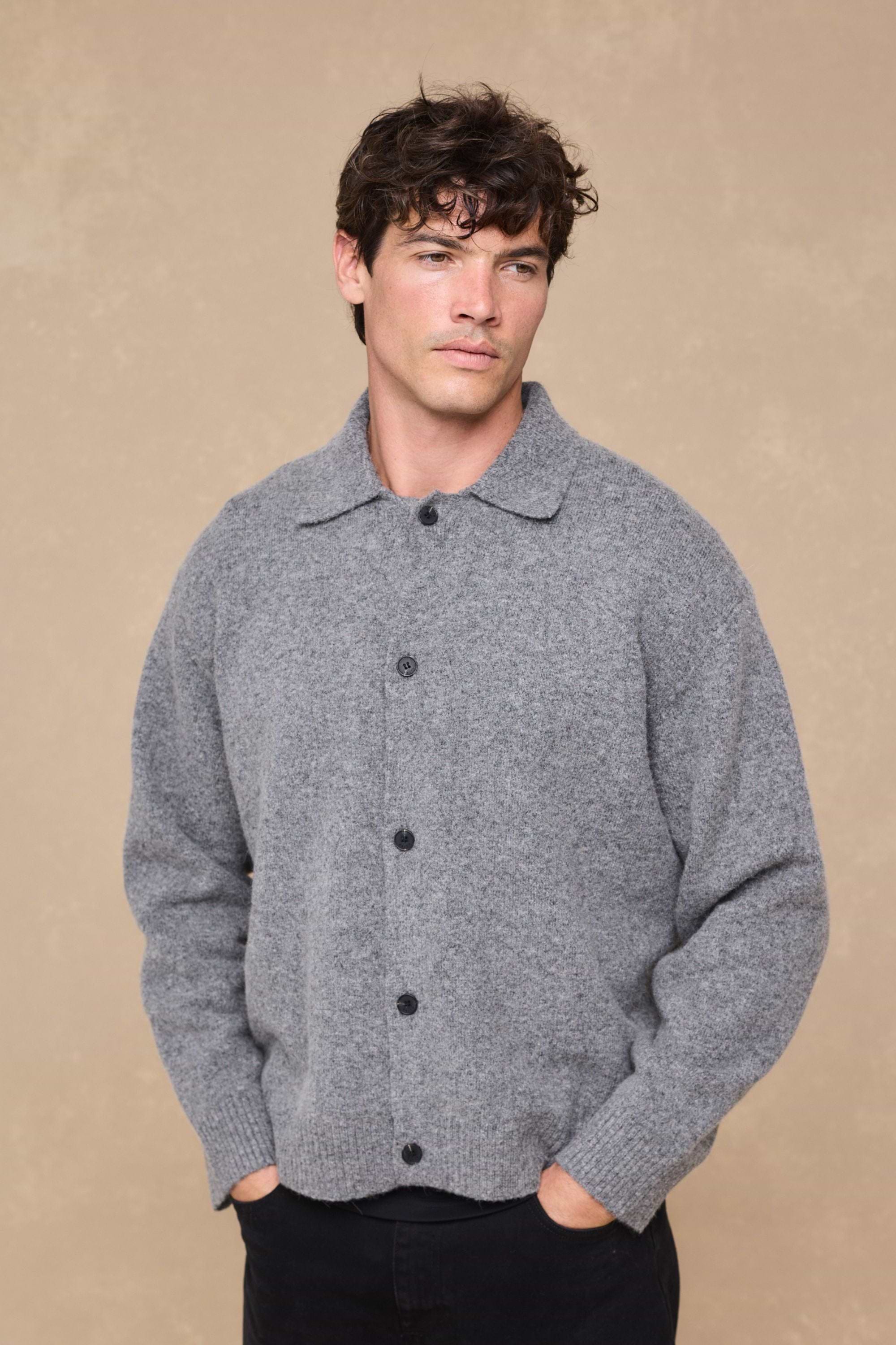 Niles Boiled Button Thru Cardigan - Grey Marl