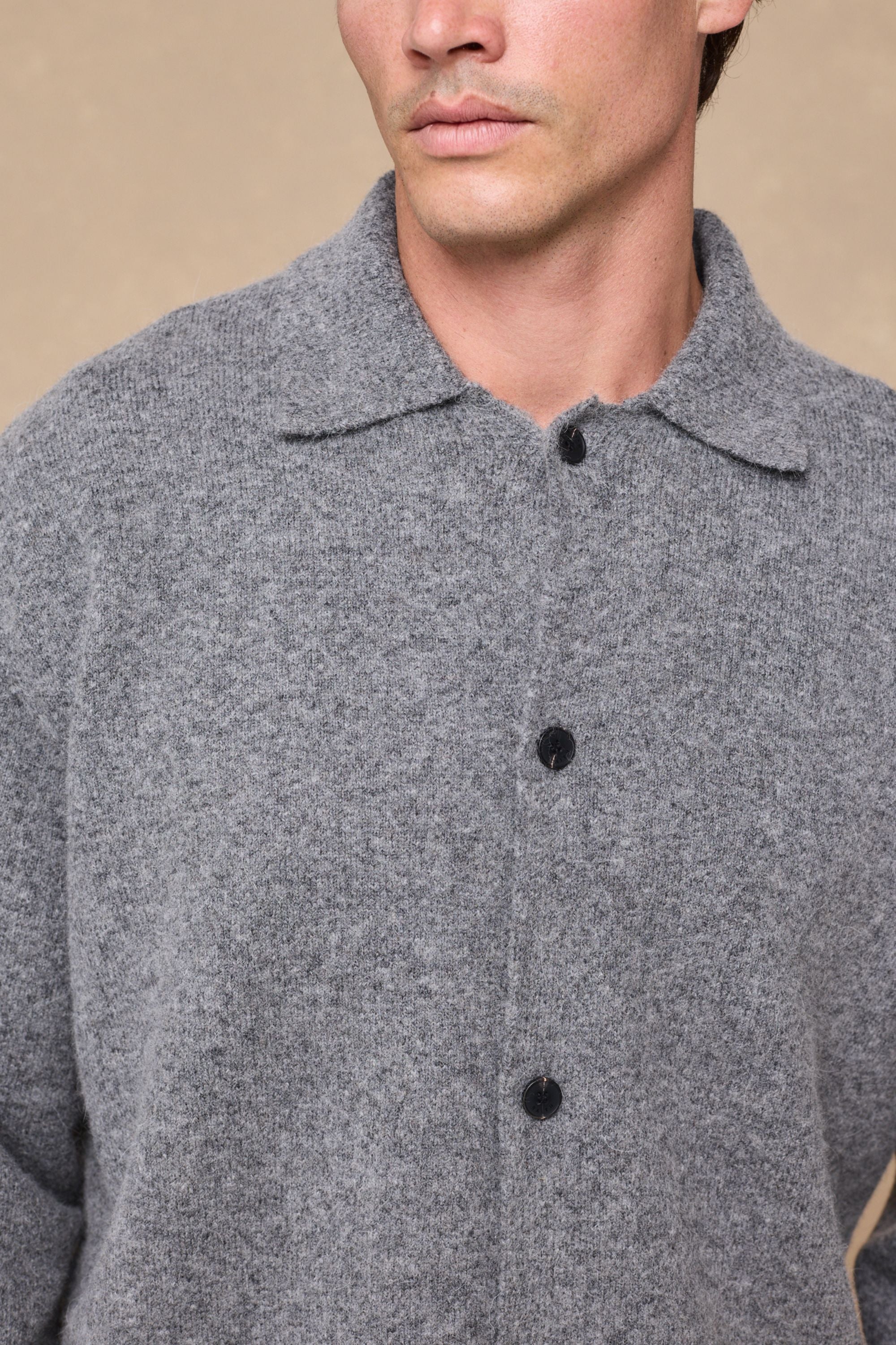 Niles Boiled Button Thru Cardigan - Grey Marl