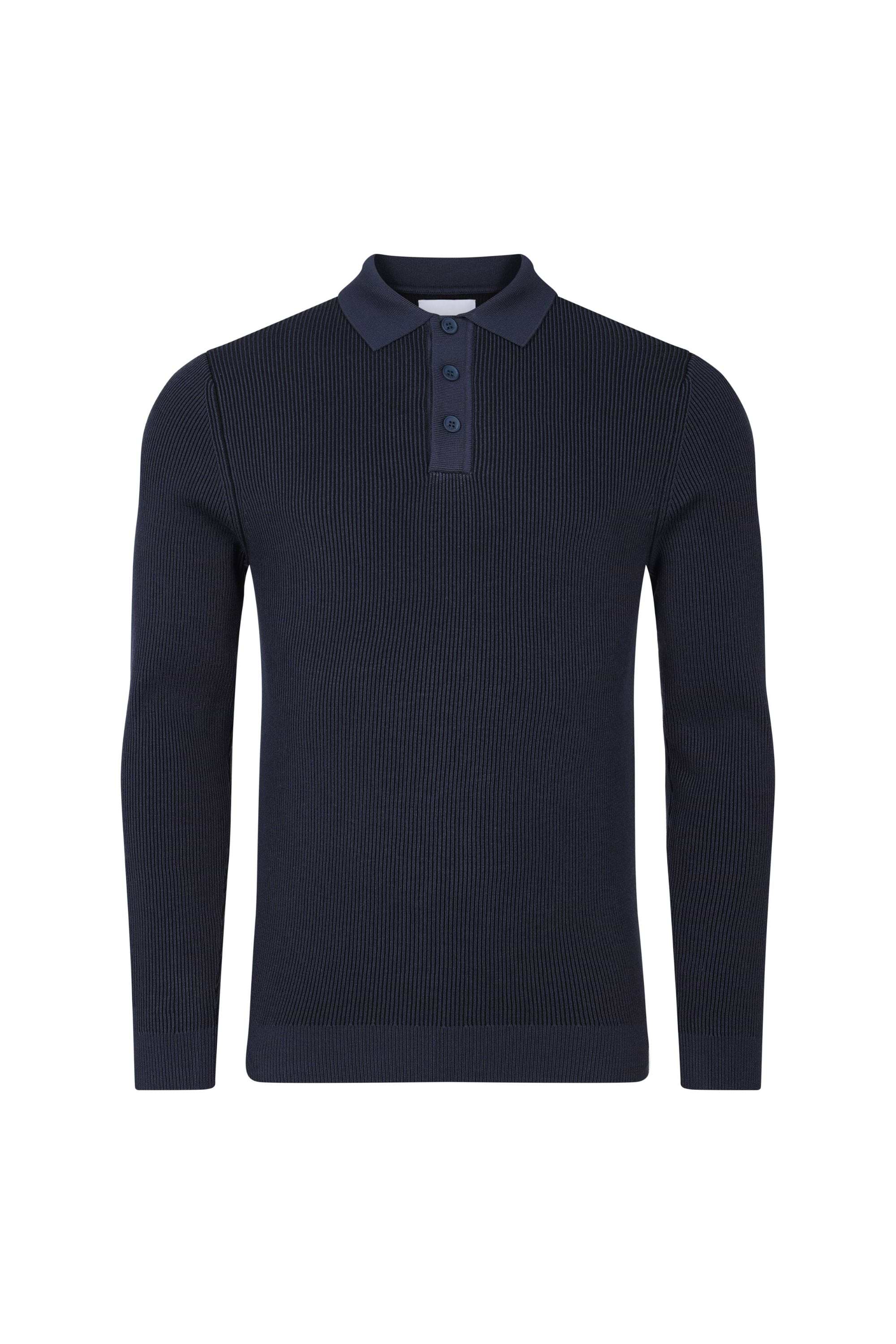 Angus Rib Knit Polo - Navy