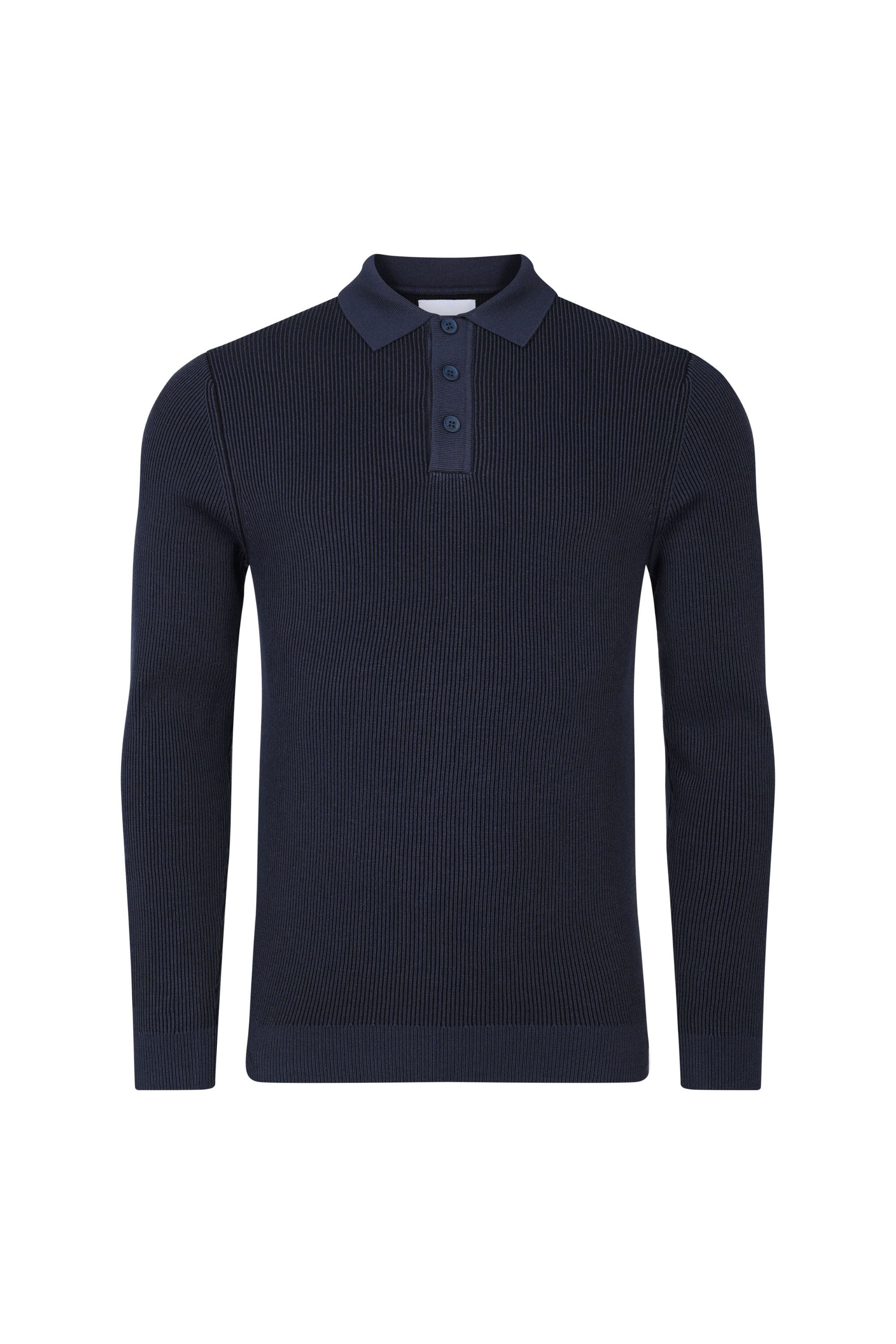 Angus Rib Knit Polo - Navy