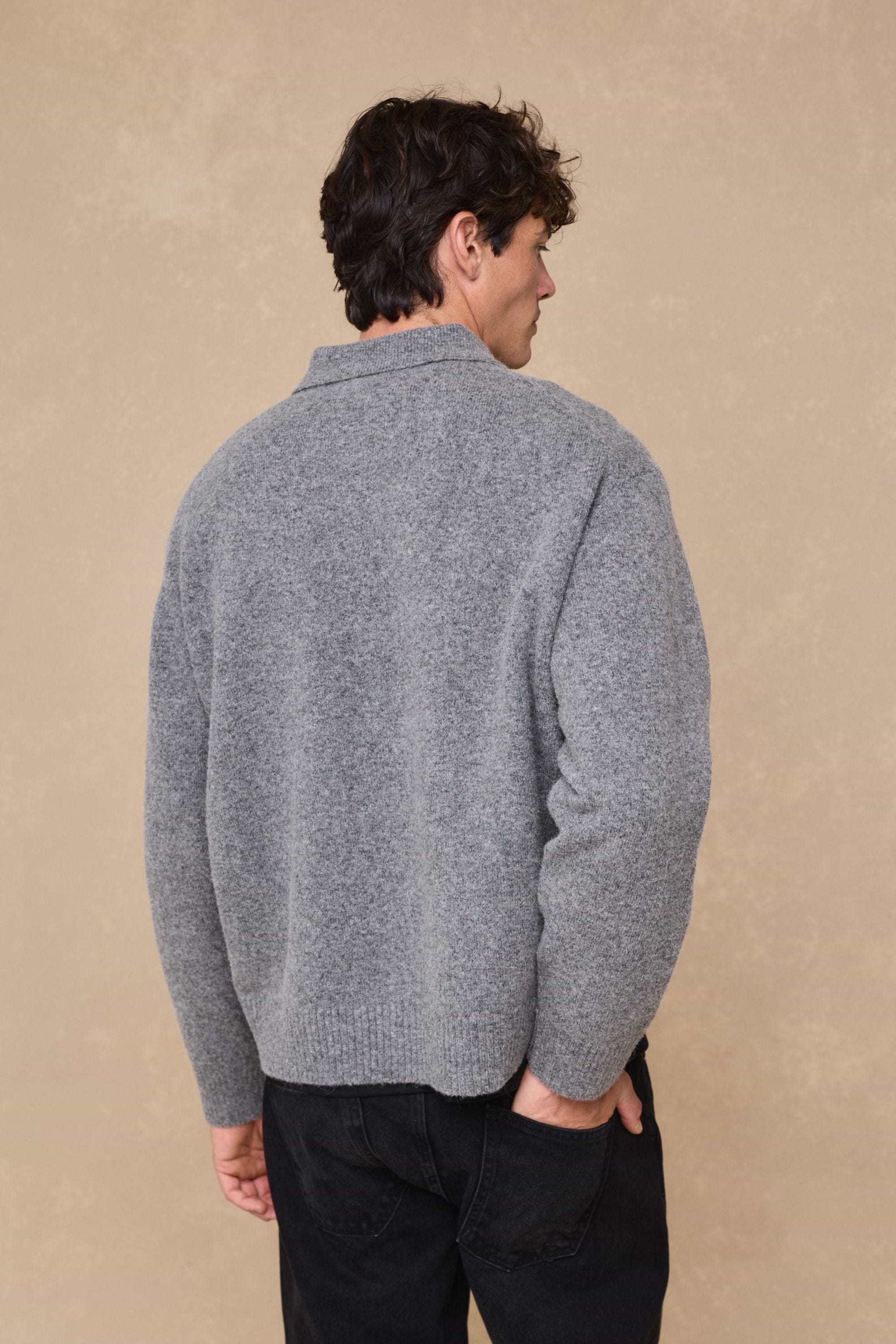 Niles Boiled Button Thru Cardigan - Grey Marl