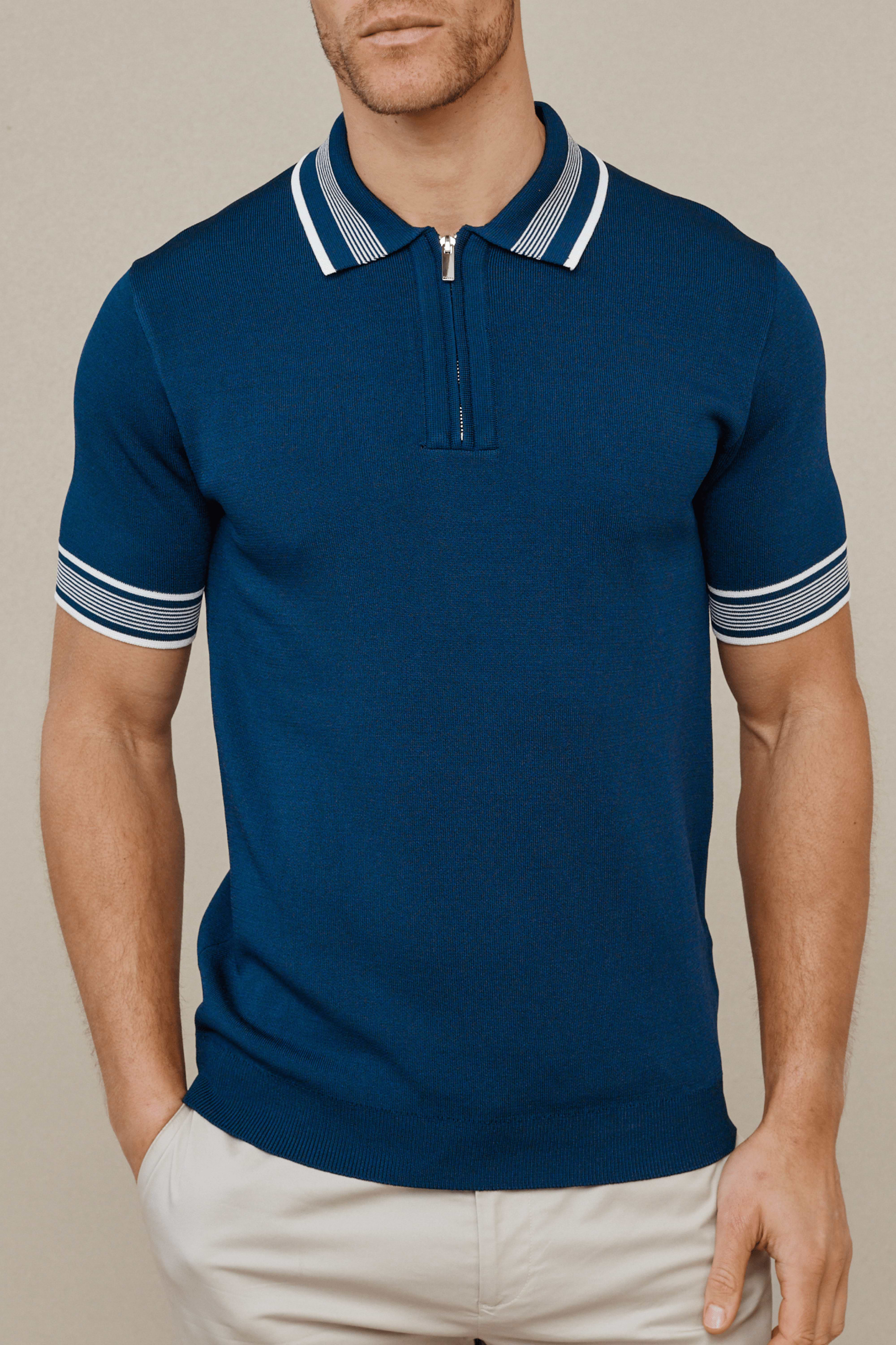 Vida Knitted Stripe Polo - Navy