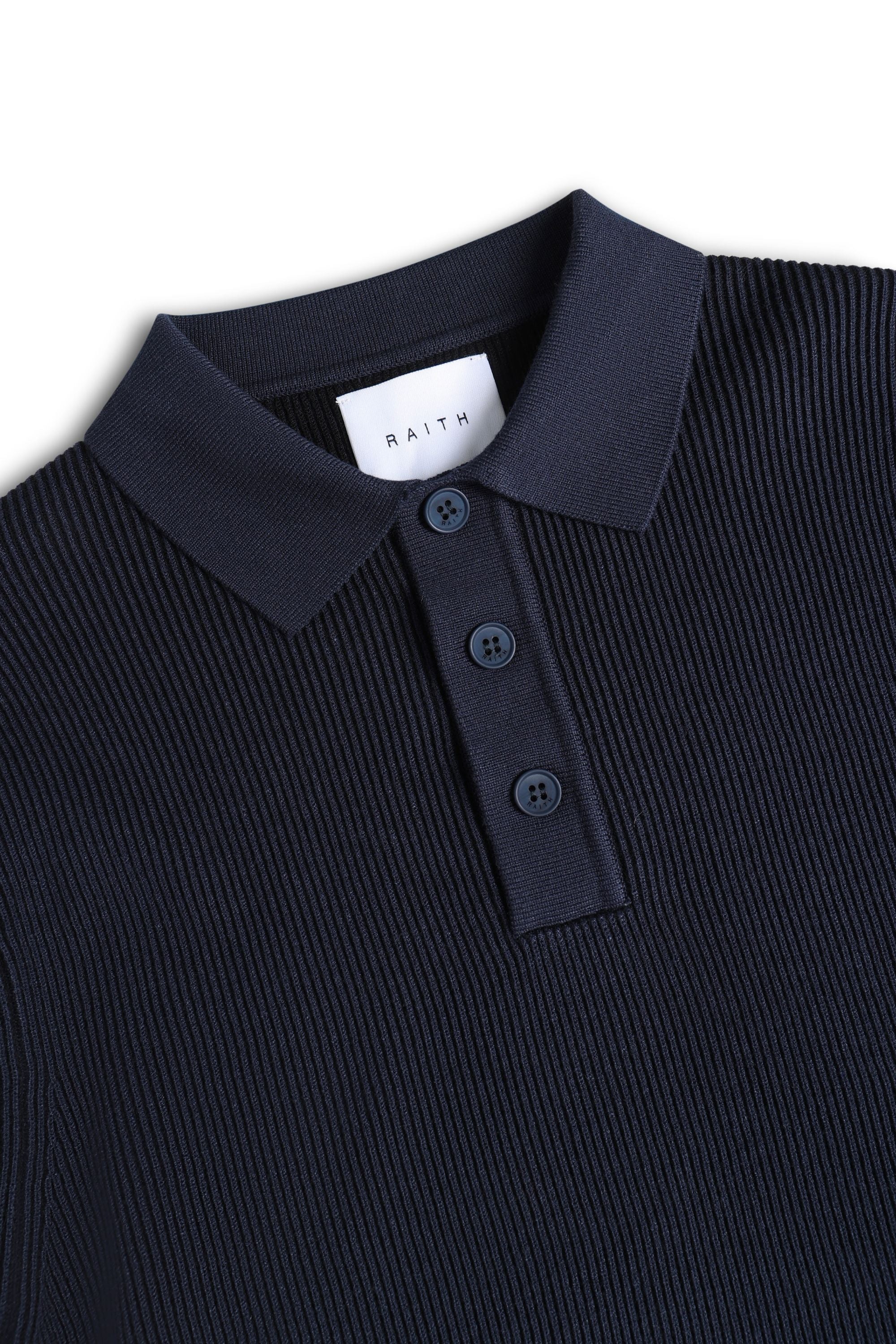 Angus Rib Knit Polo - Navy