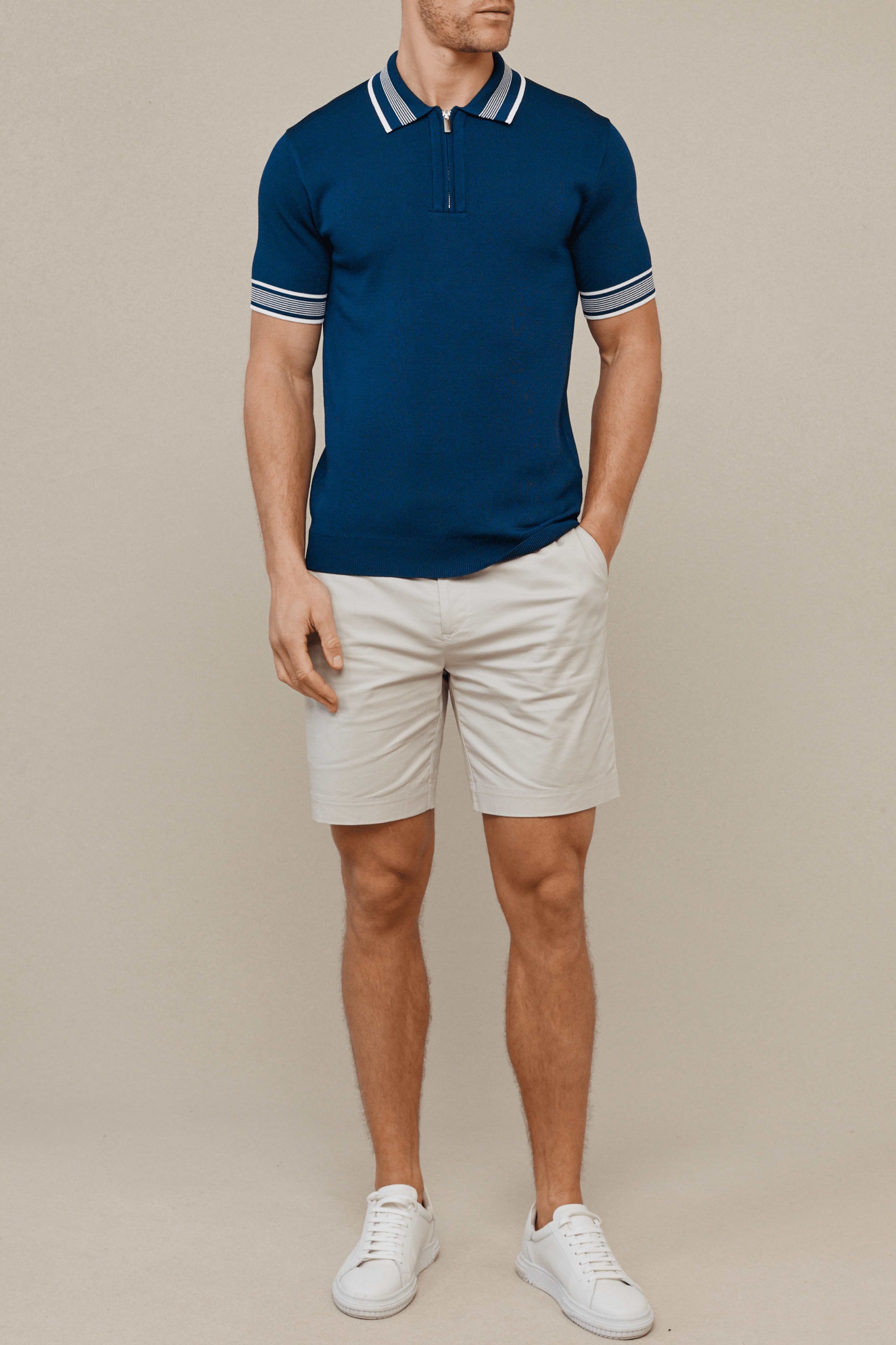 Vida Knitted Stripe Polo - Navy