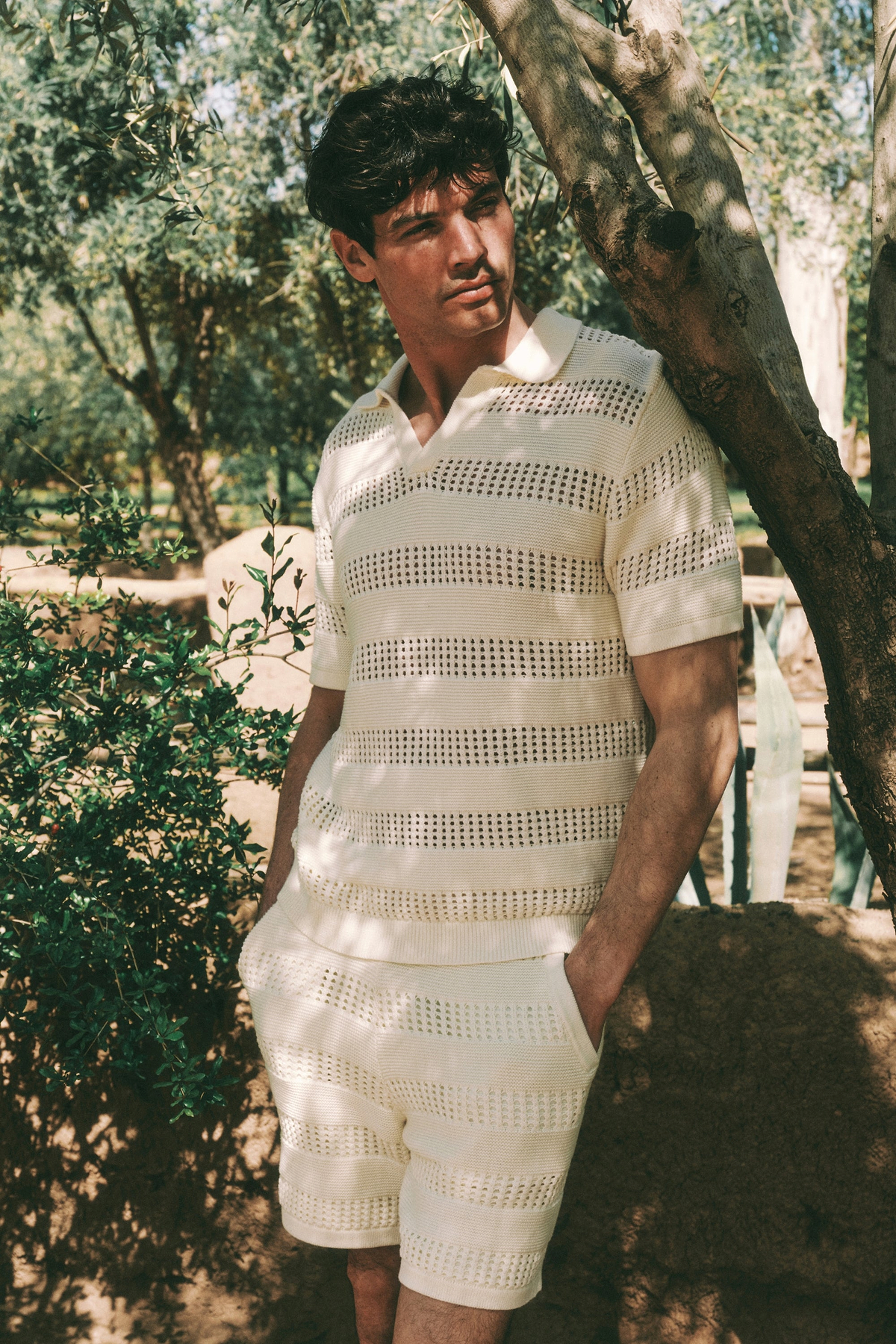Frattina Häkel-Baumwollstrick-Poloshirt – Ecru