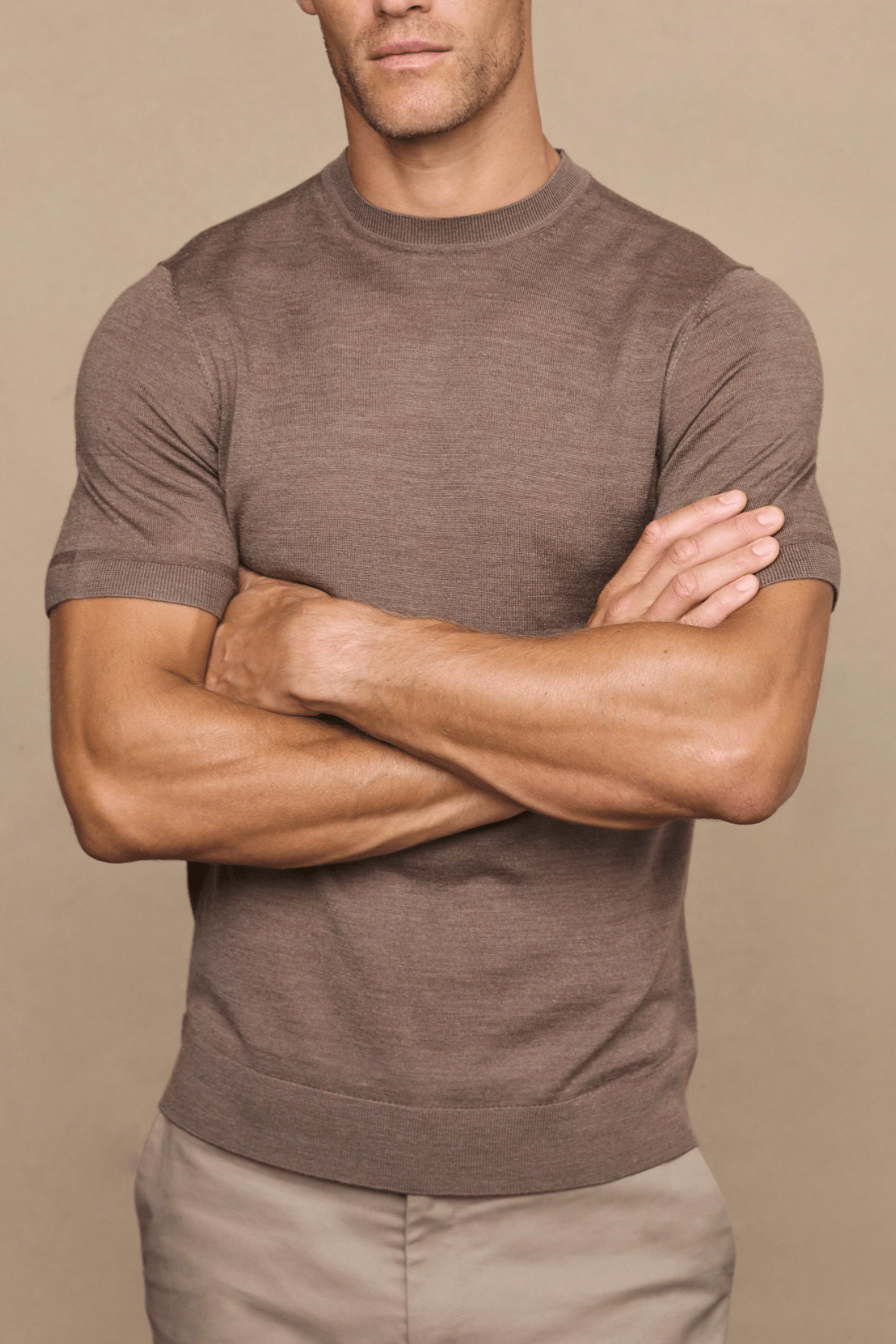 Cedric Fine Knit T-Shirt - Brown Marl