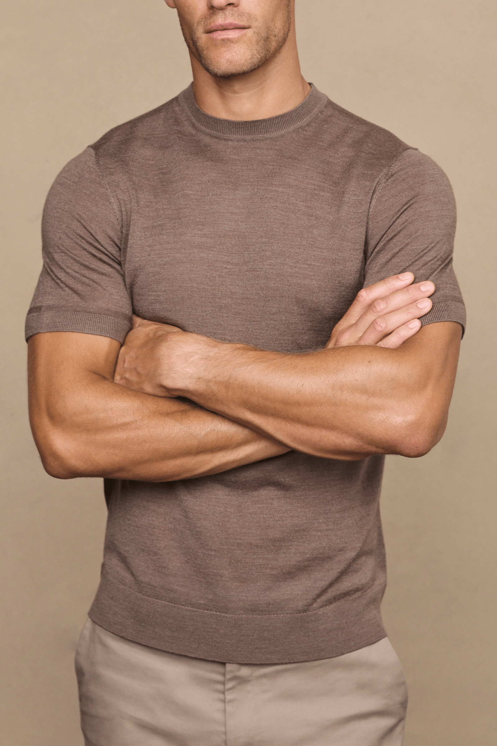 Cedric Fine Knit T-Shirt - Brown Marl
