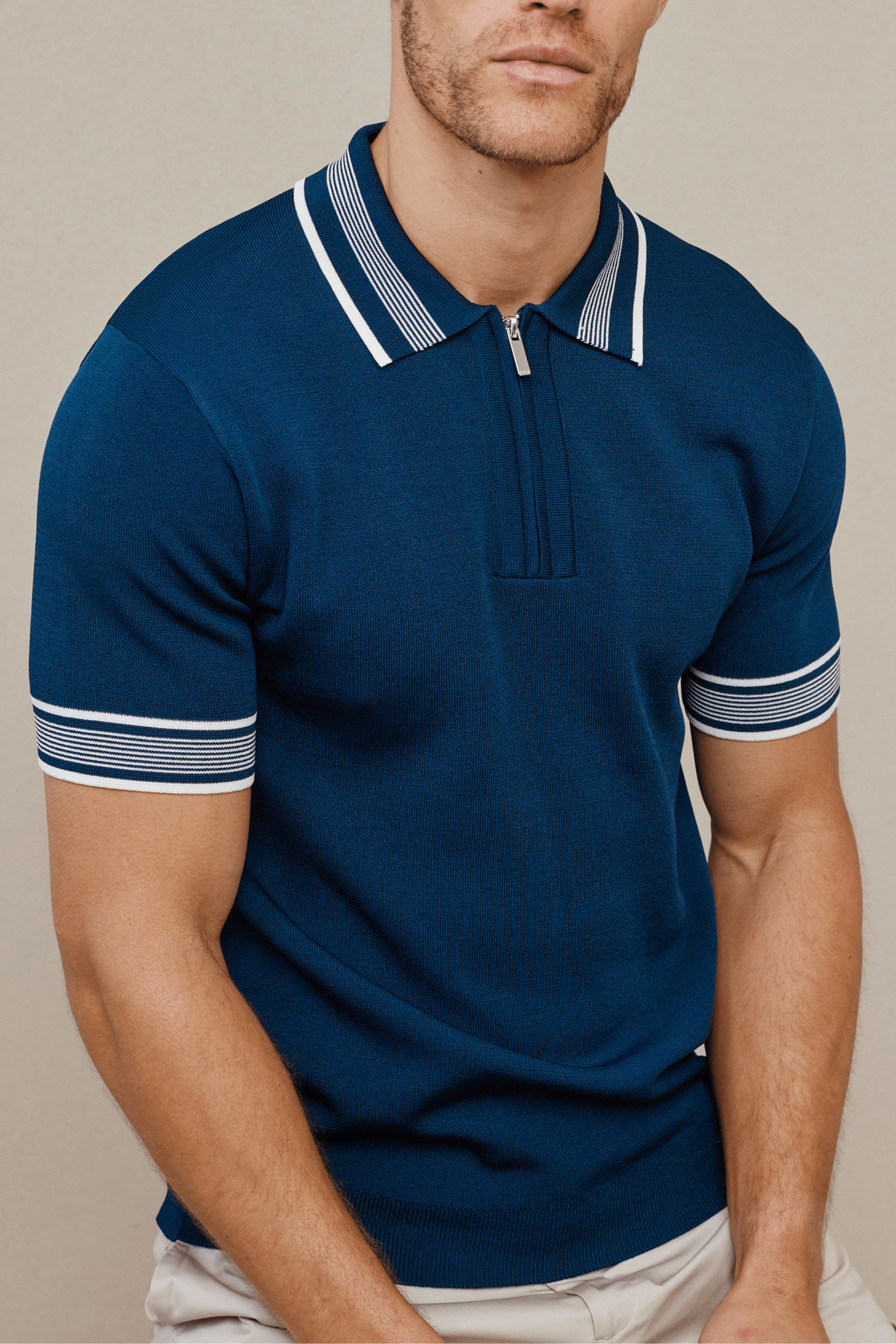 Vida Knitted Stripe Polo - Navy
