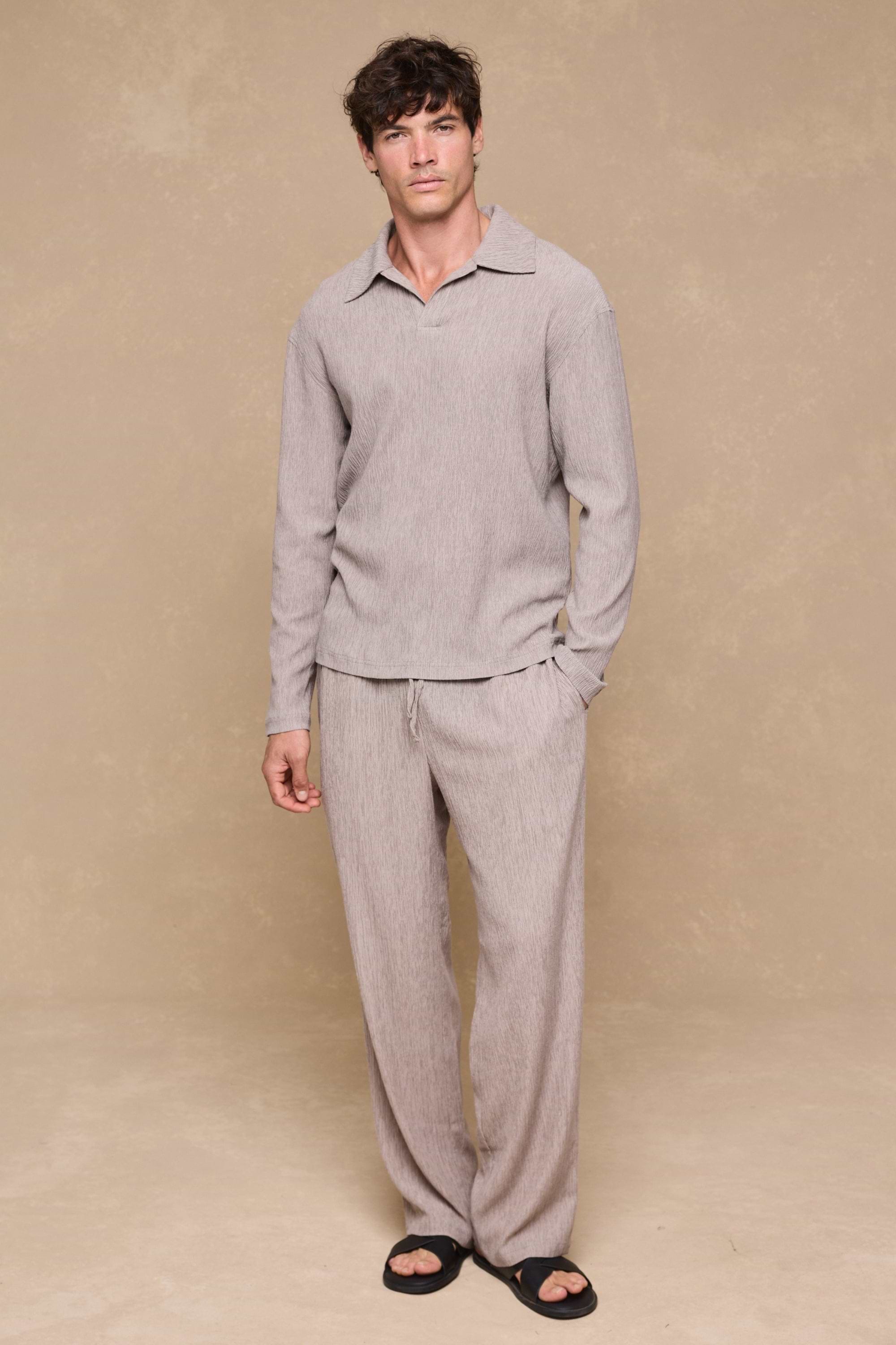 Arty Crinkled Elasticated Waistband Trouser - Mushroom