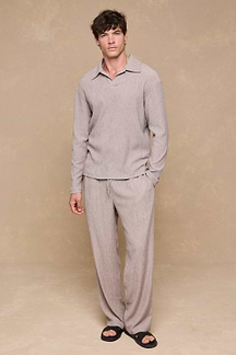 Arty Long Sleeve Open Collar Polo - Mushroom