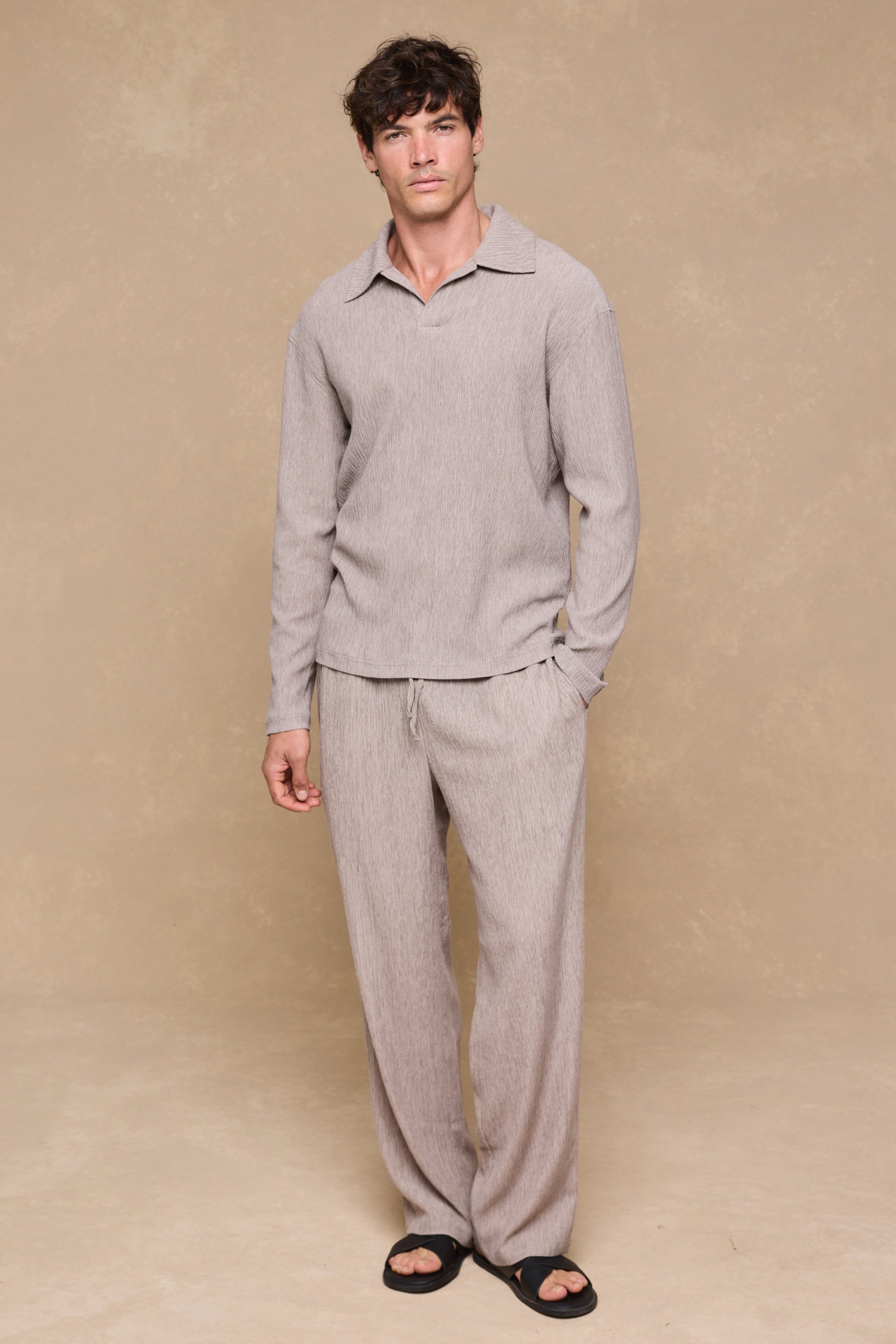 Arty Crinkled Elasticated Waistband Trouser - Mushroom